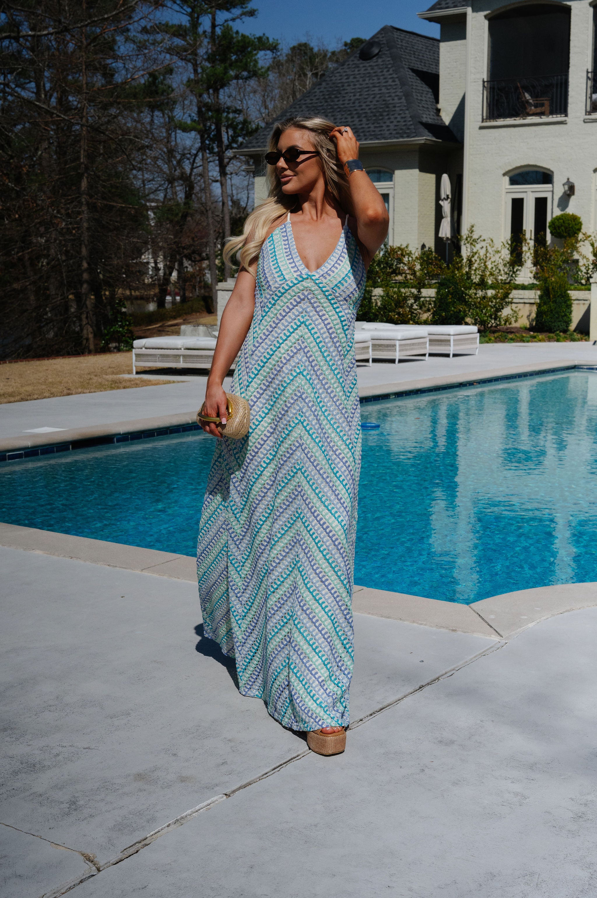 Crochet Braid Maxi Dress-Aqua Multi