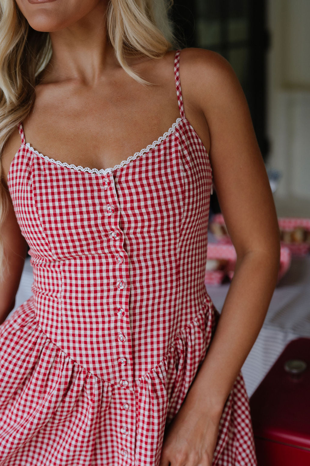 Checker Mini Dress-Red