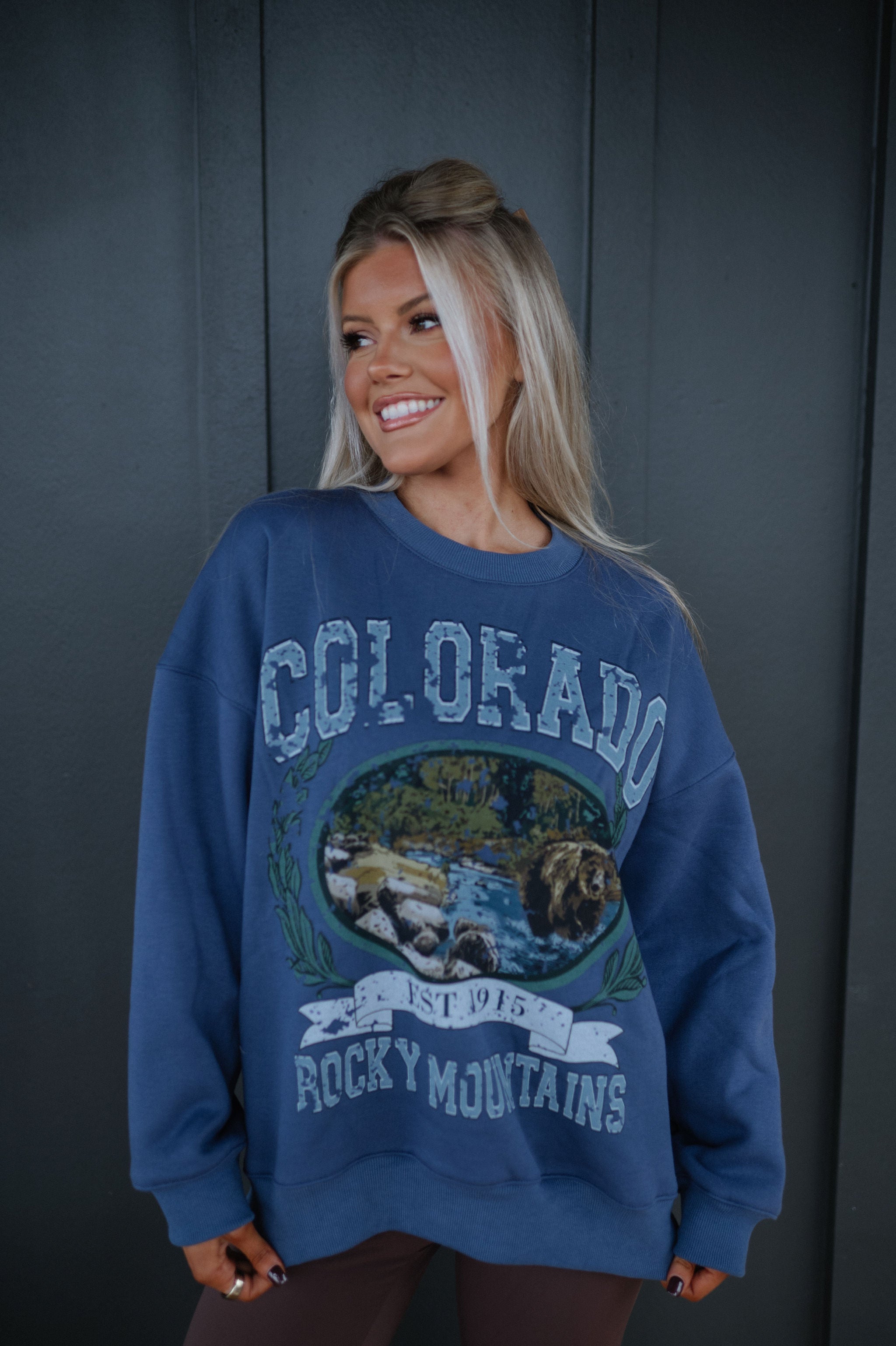 "Colorado" Oversized Sweatshirt-Navy Blue