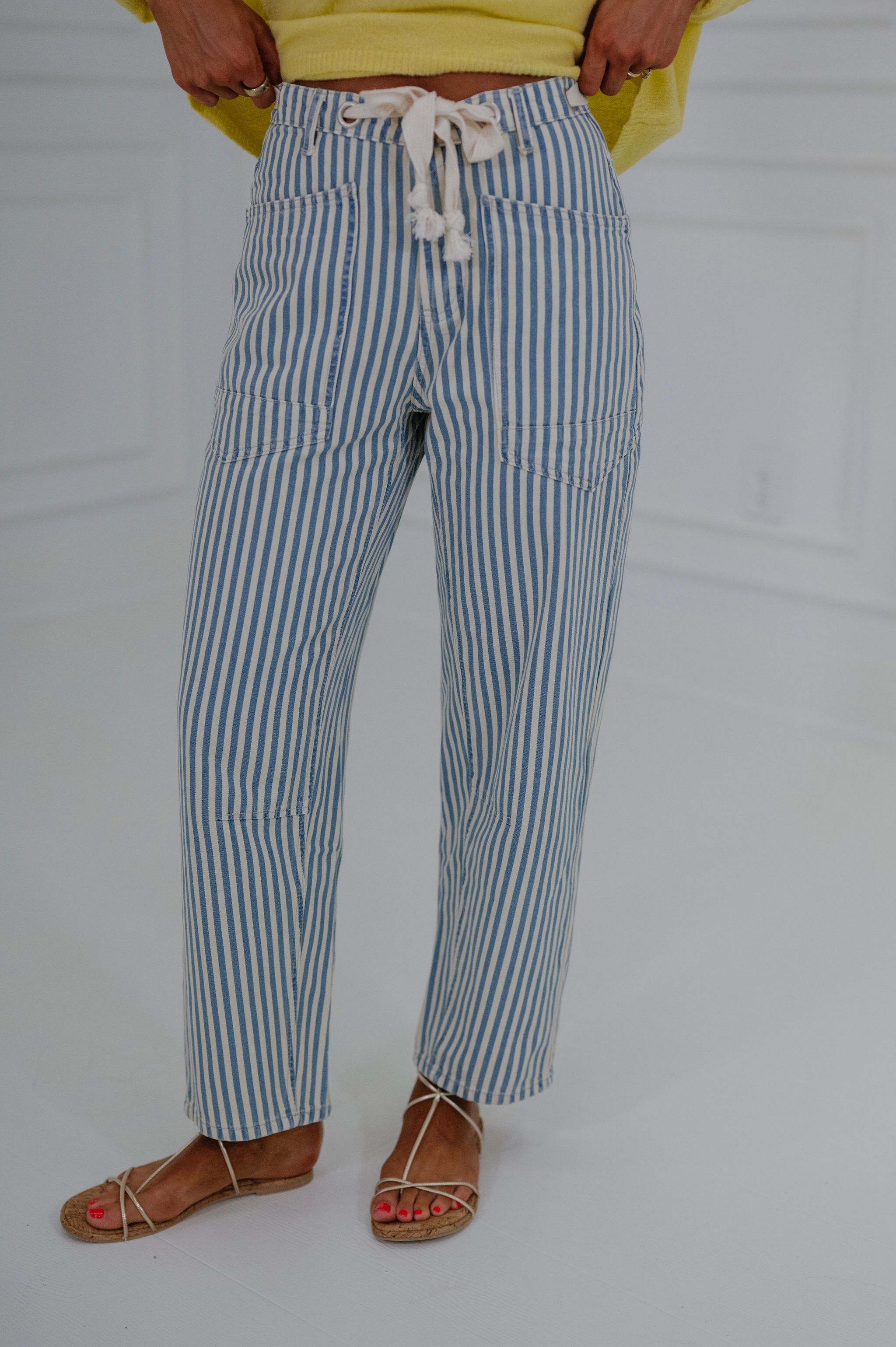 Elena Striped Barrel Pants-Light Blue