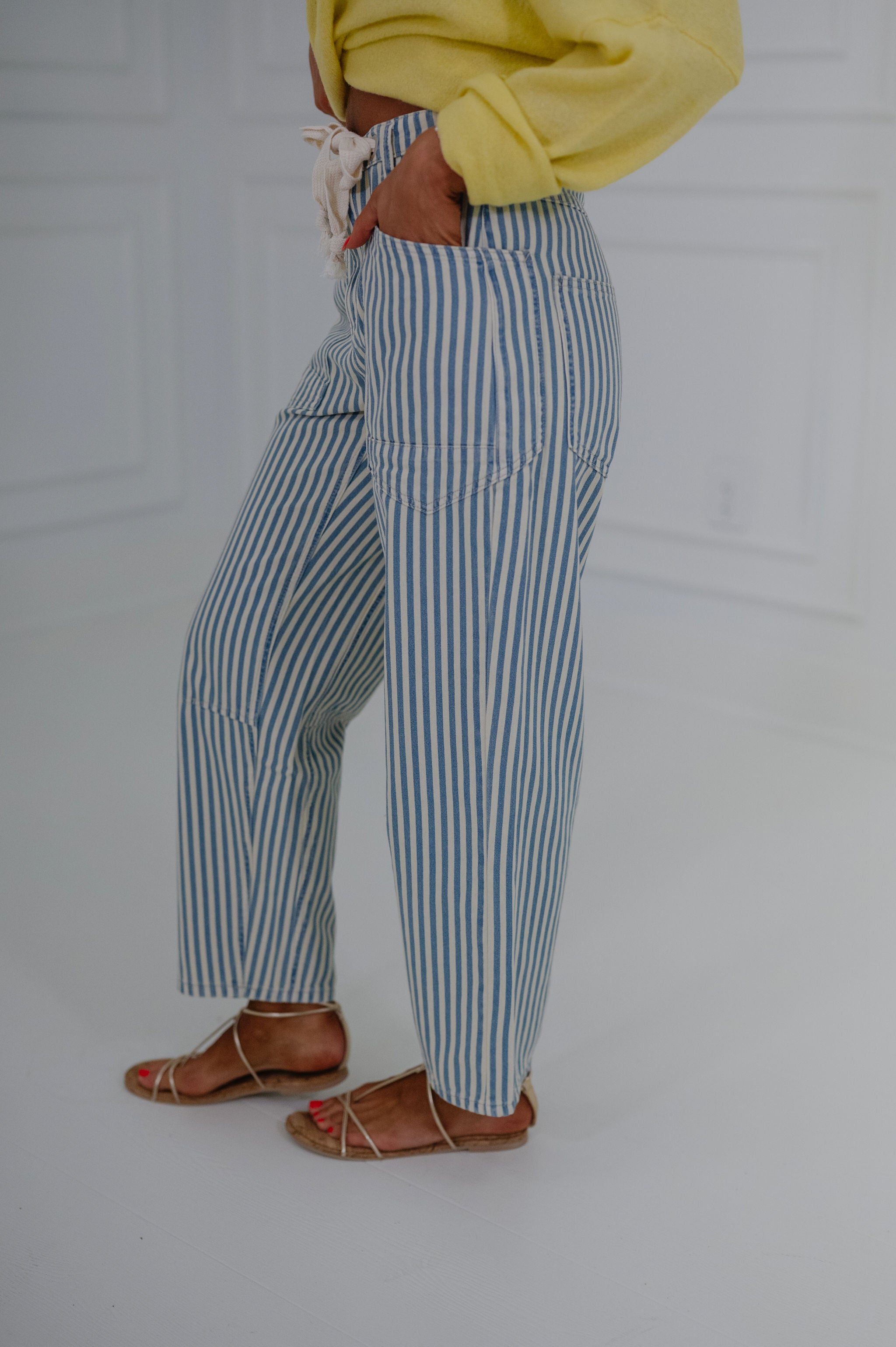 Elena Striped Barrel Pants-Light Blue