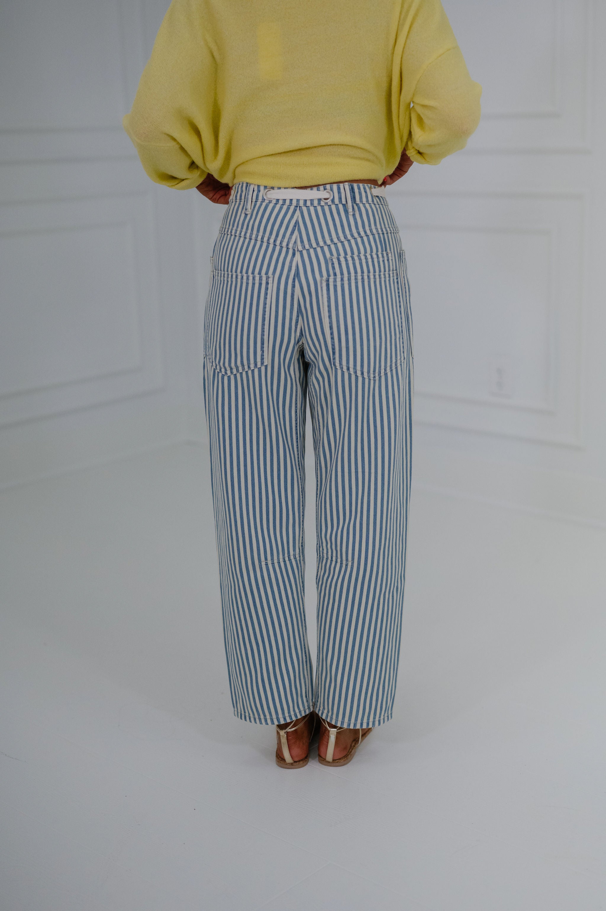 Elena Striped Barrel Pants-Light Blue
