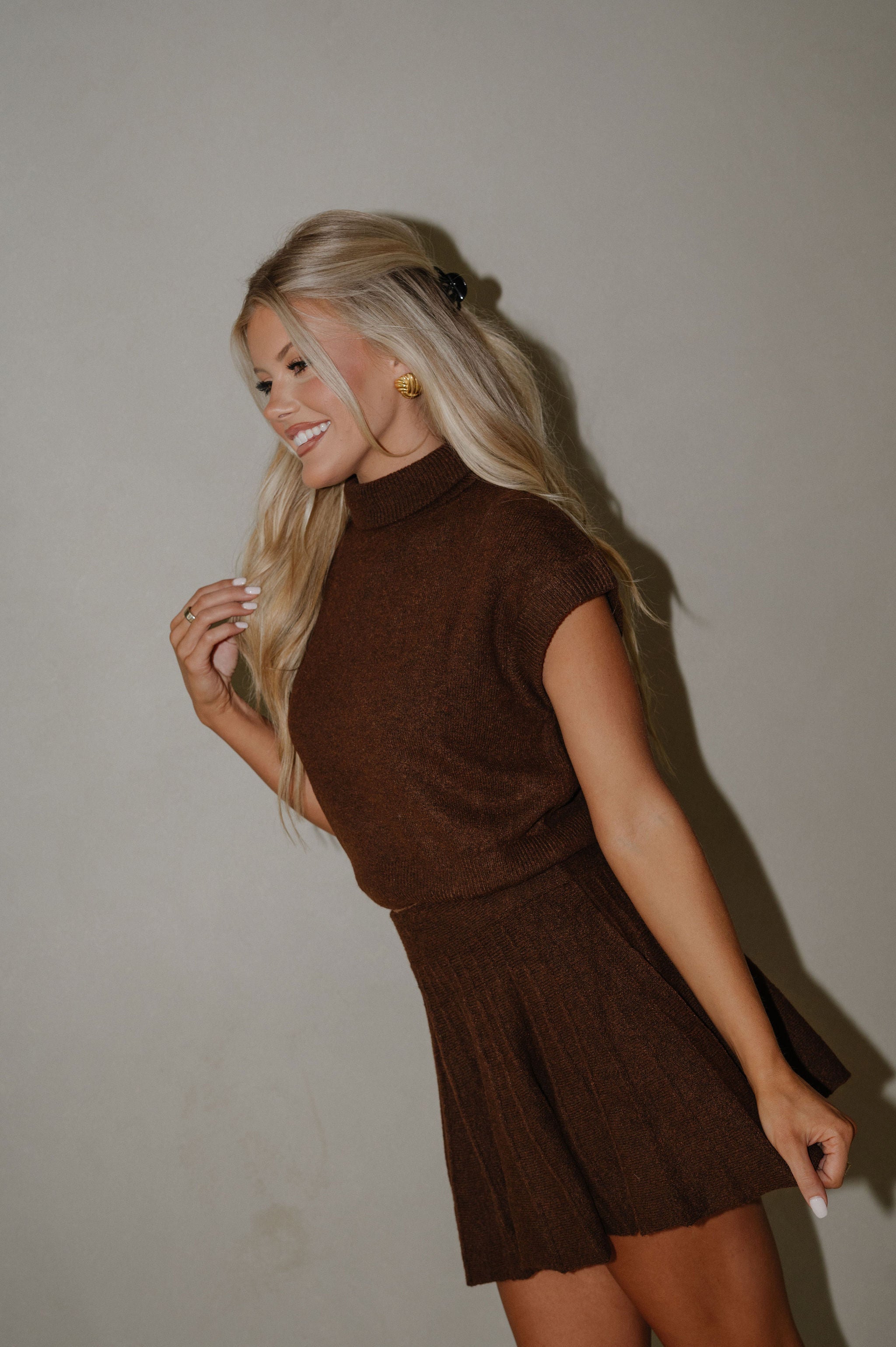 Bennet Pleated Skirt Set-Chestnut