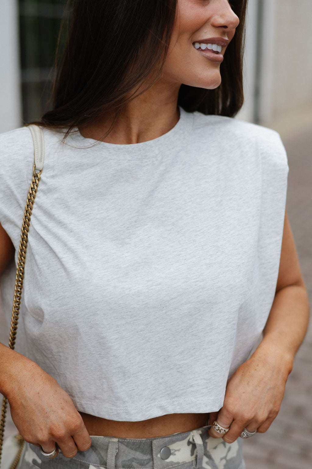 Lila Cropped Tee-Melange Grey