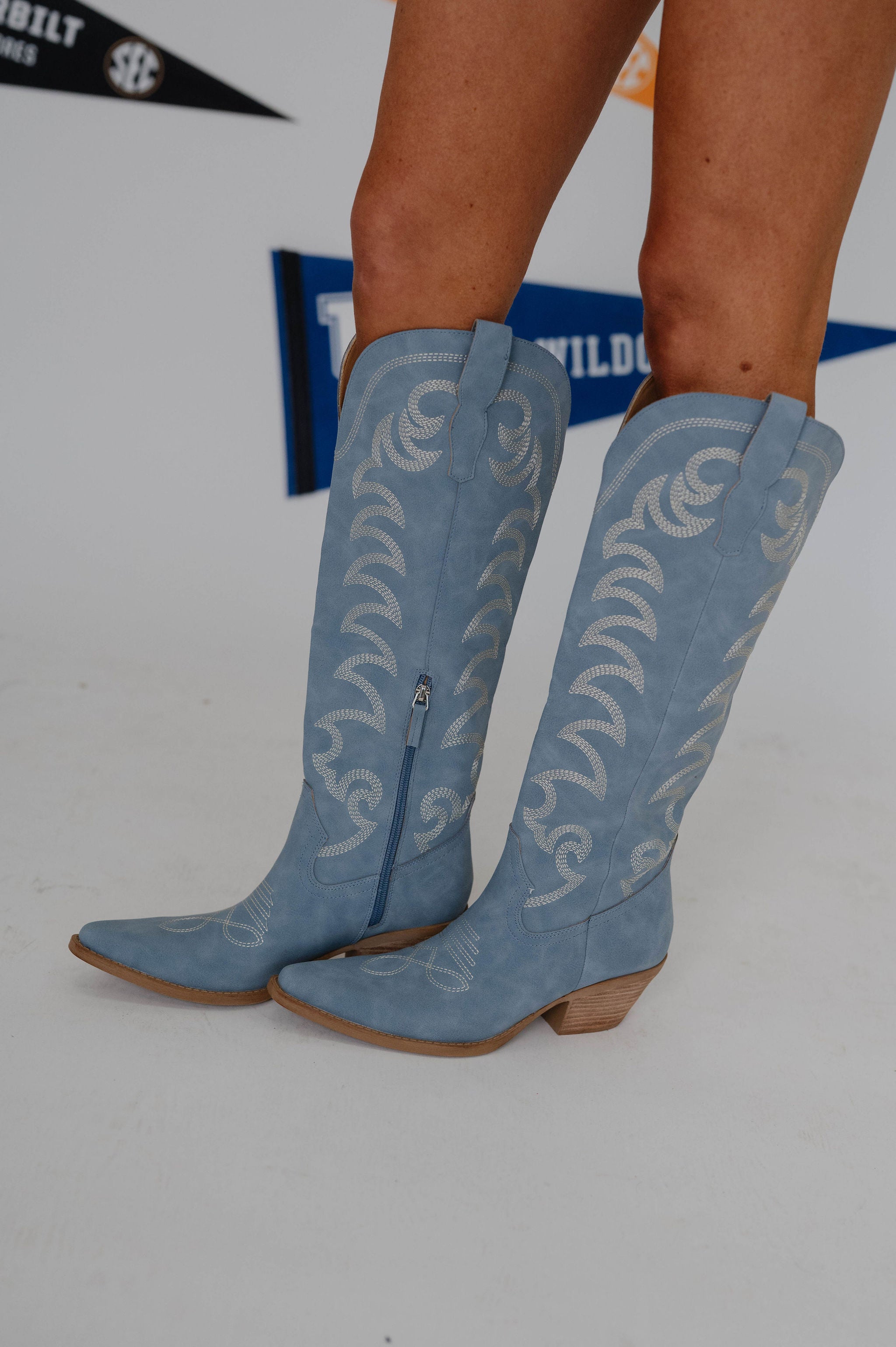 Faye Suede Boots-Blue
