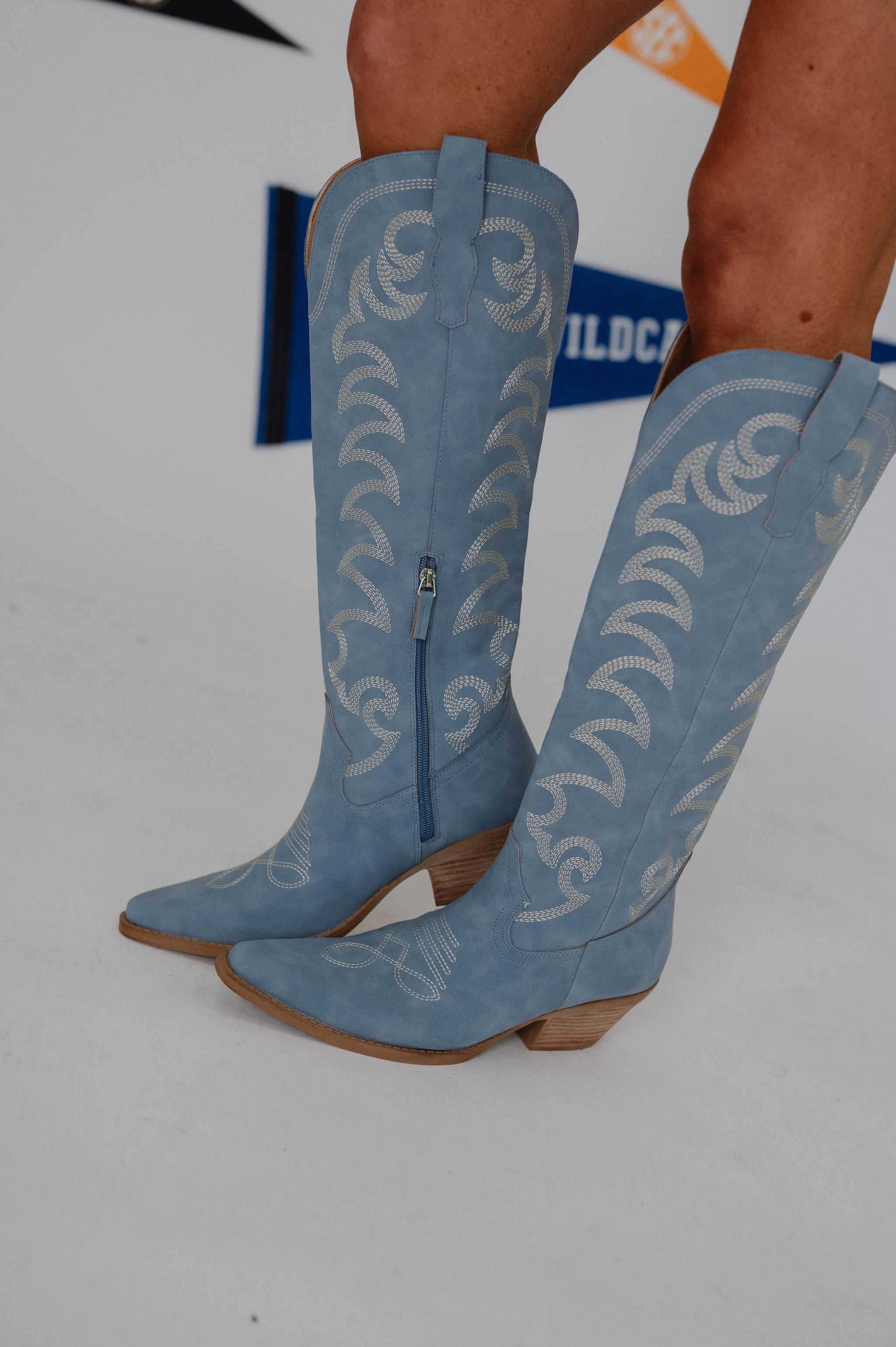 Faye Suede Boots-Blue