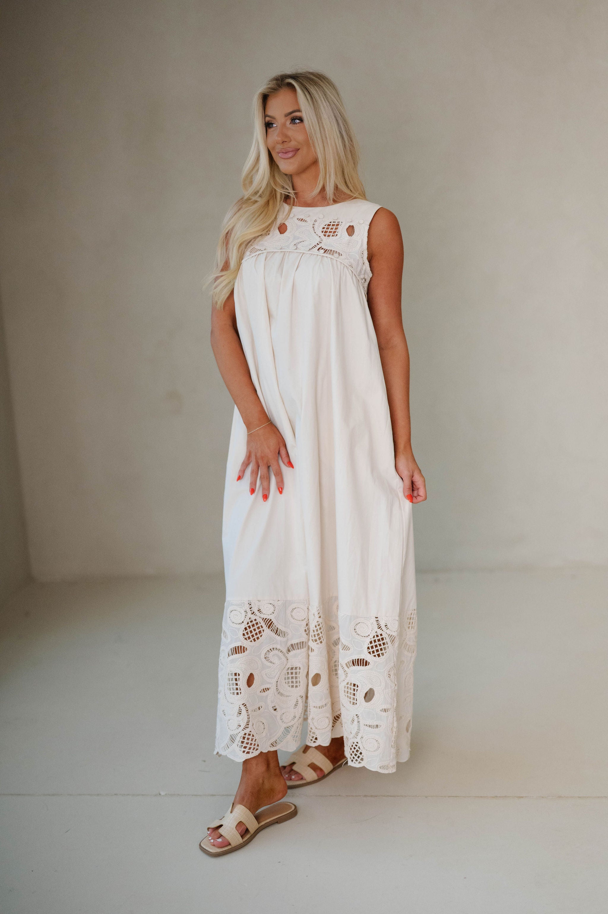 Boho Lace Maxi Dress-Cream