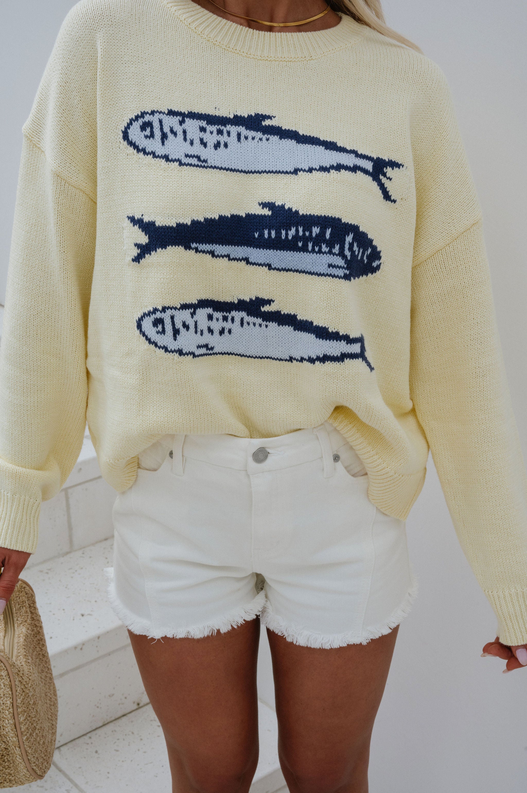 Round Neck Sardine Sweater-Light Yellow