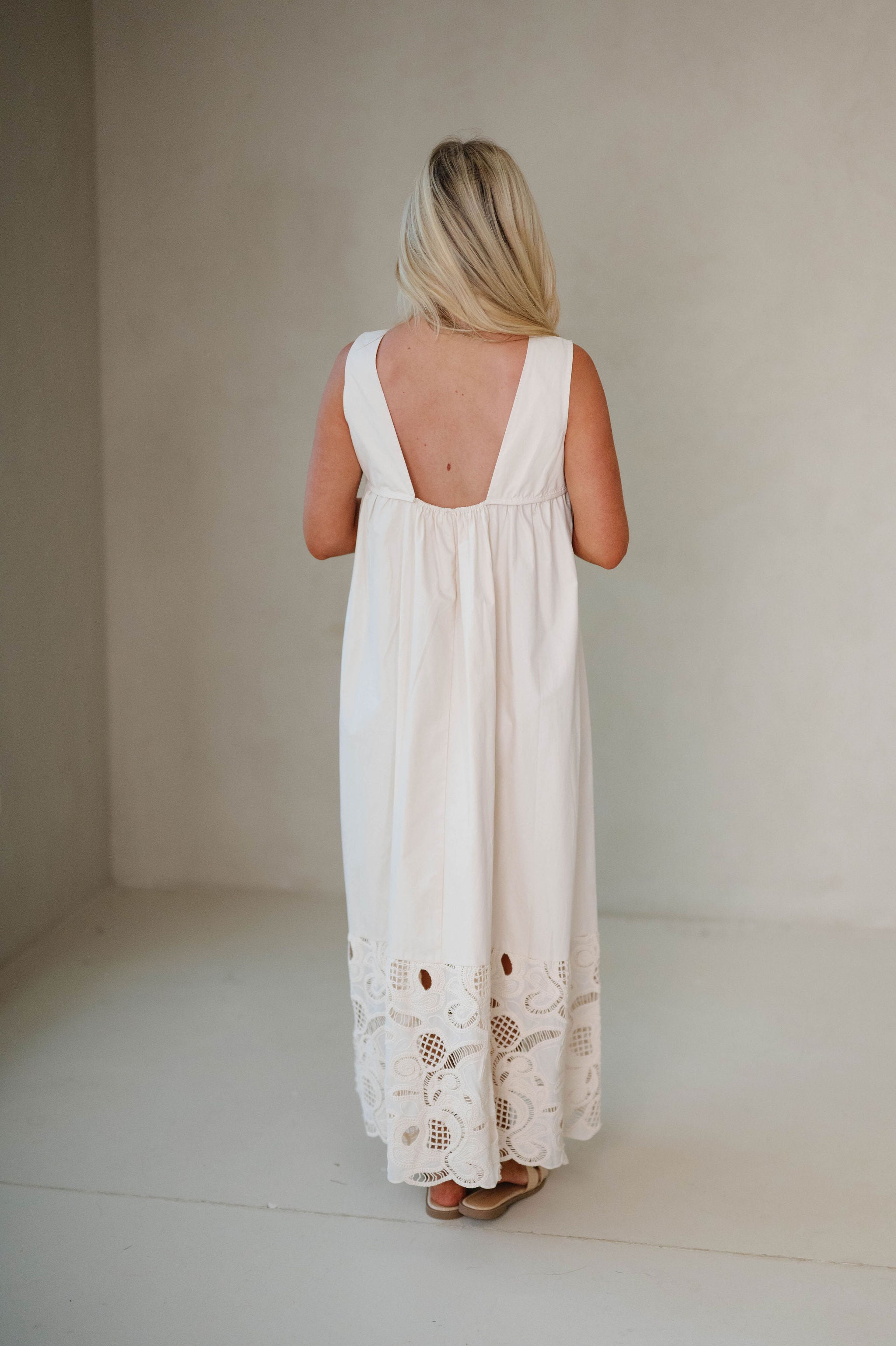Boho Lace Maxi Dress-Cream