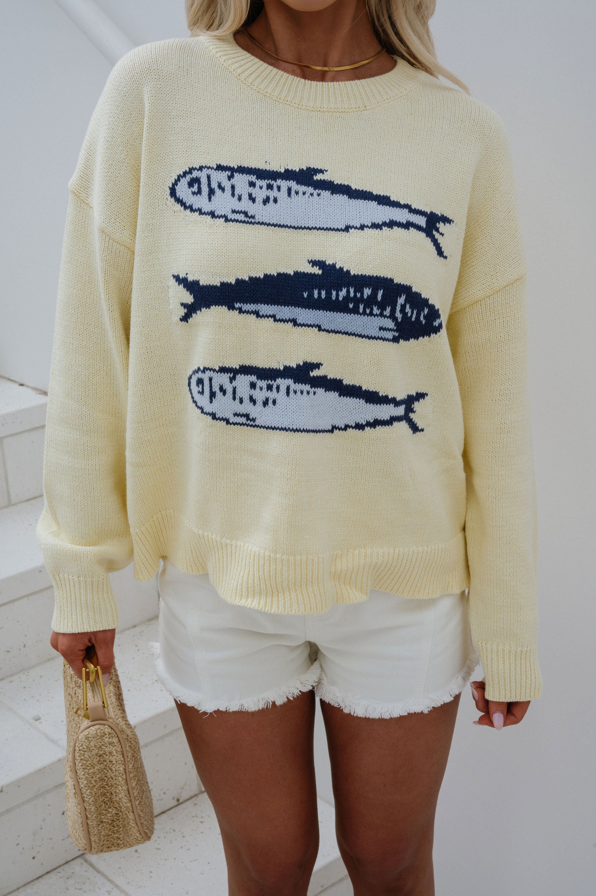 Round Neck Sardine Sweater-Light Yellow