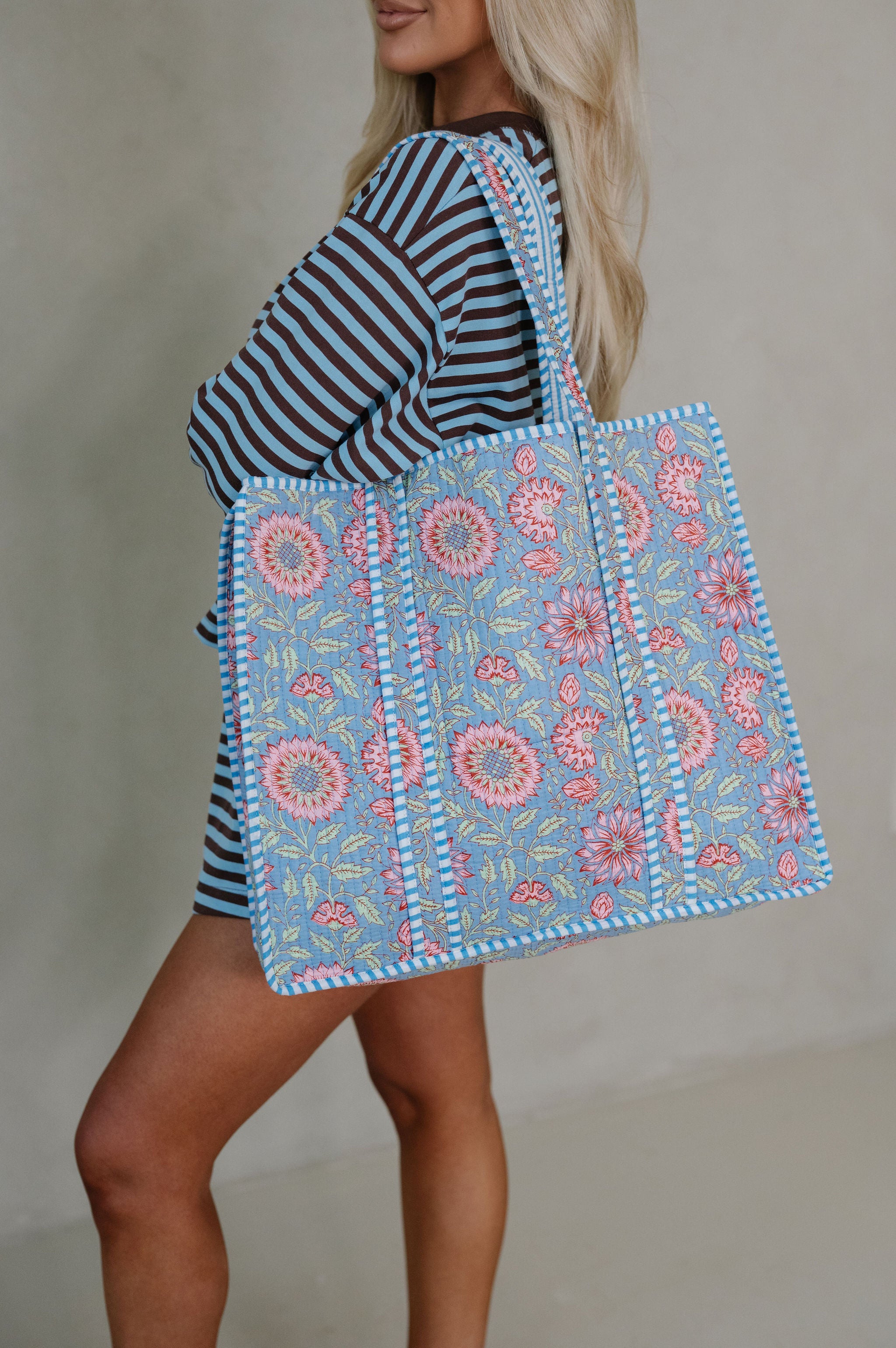 Adley Floral Tote Bag-Blue