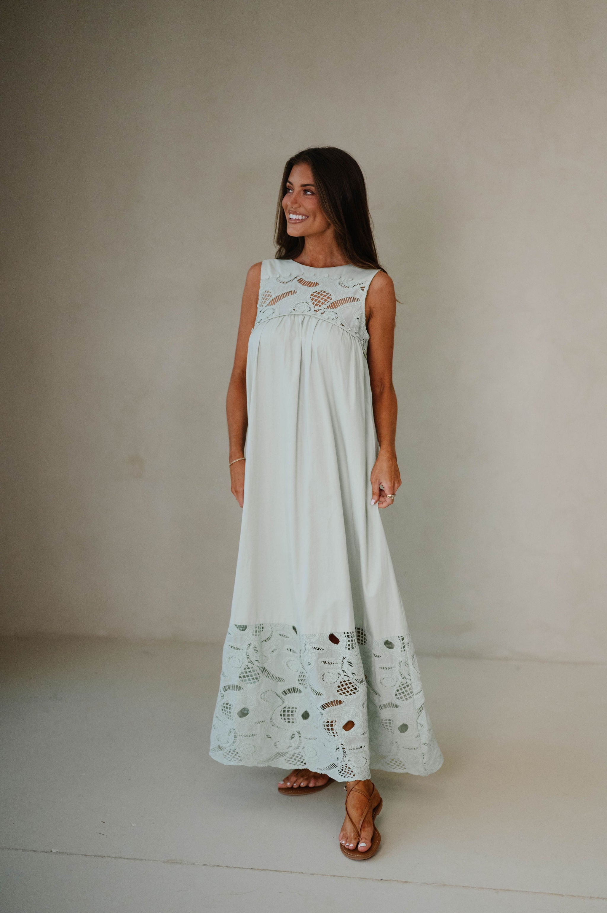 Boho Lace Maxi Dress-Sage