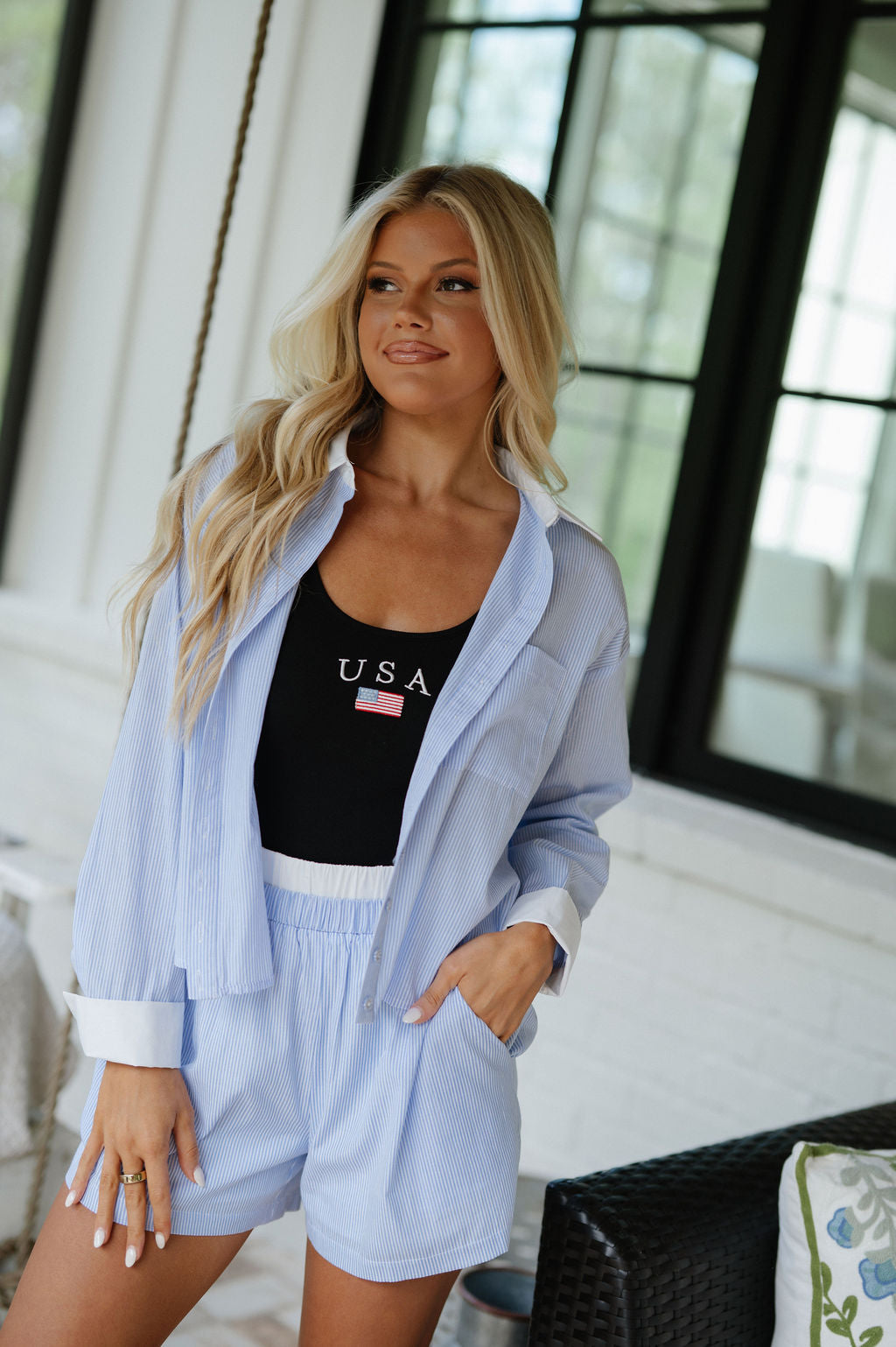 Zimmerman Striped Shorts Set-Light Blue