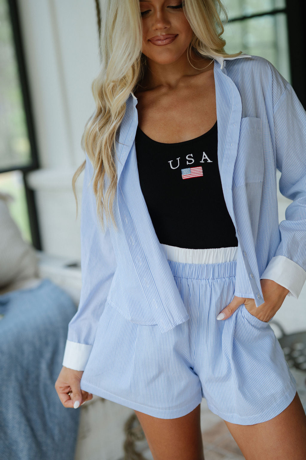 Zimmerman Striped Shorts Set-Light Blue