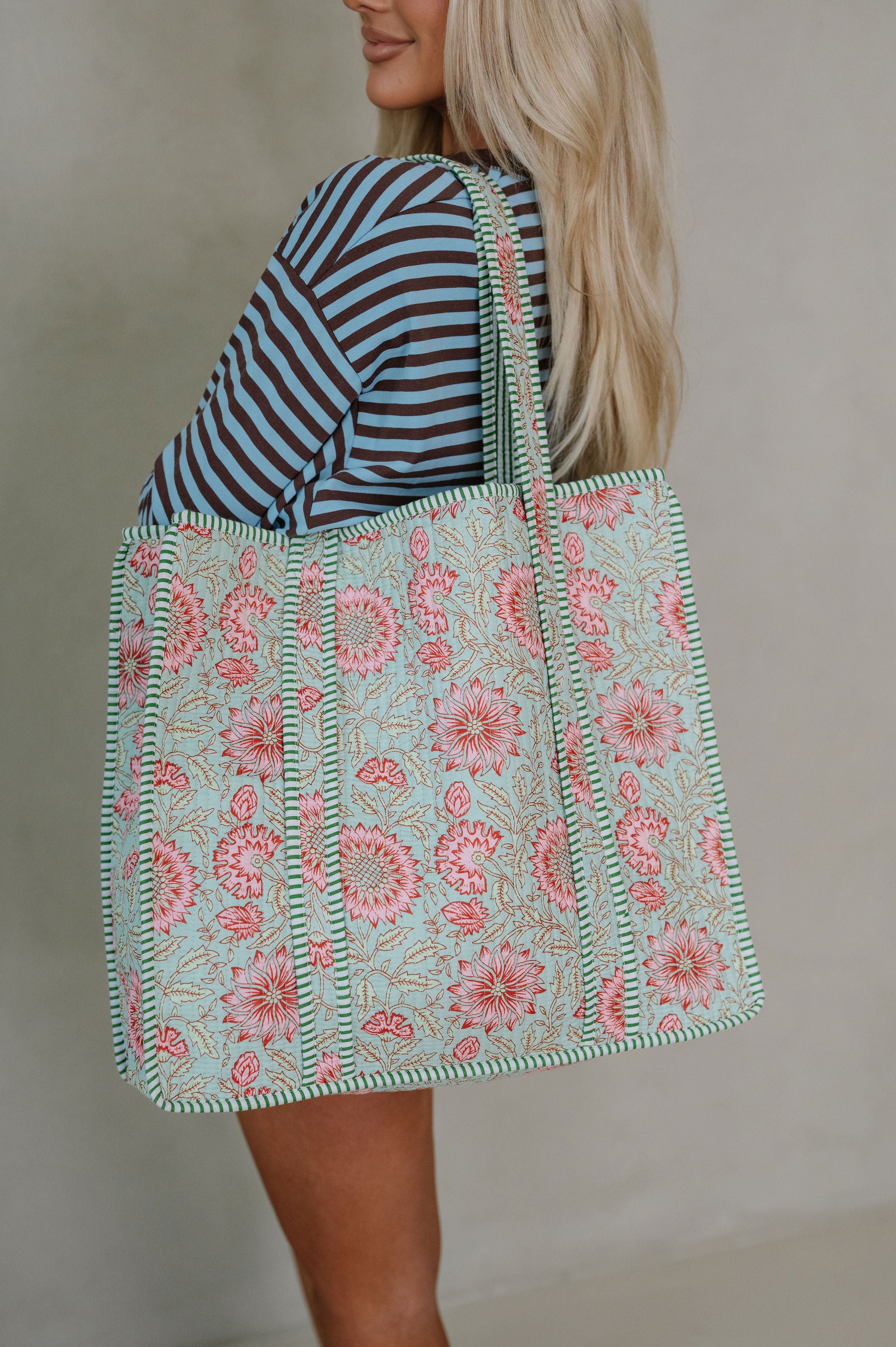 Adley Floral Tote Bag-Mint Green