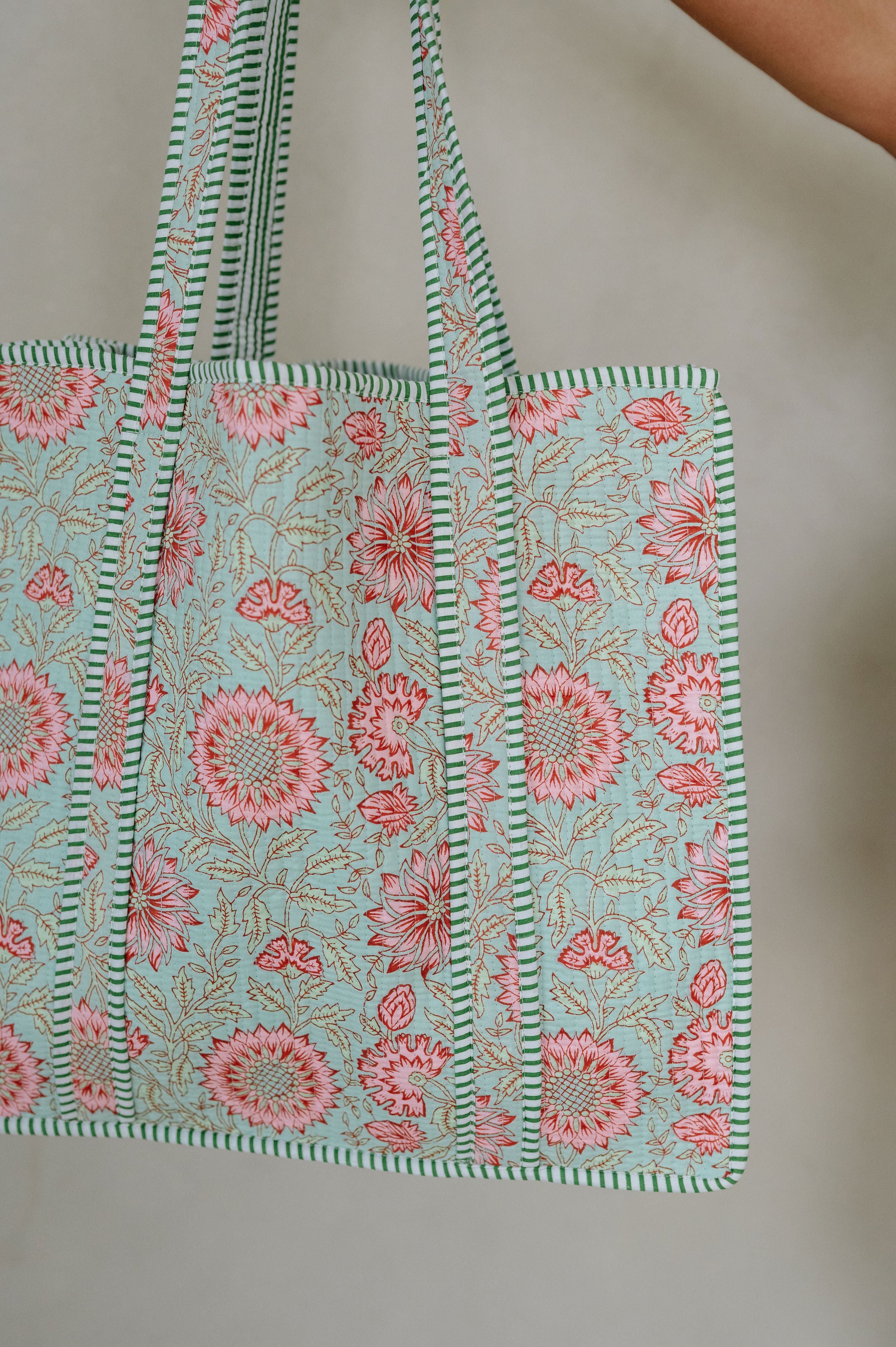 Adley Floral Tote Bag-Mint Green