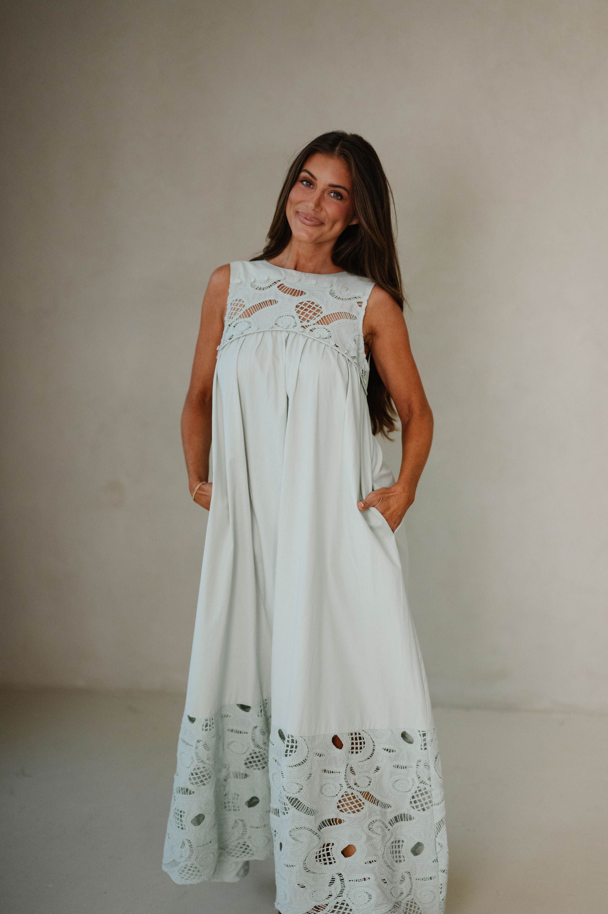 Boho Lace Maxi Dress-Sage