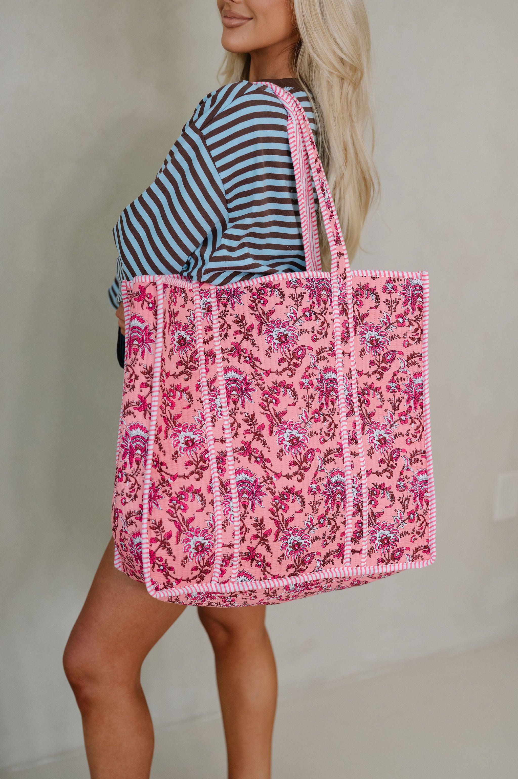 Posie XL Floral Tote Bag-Pink