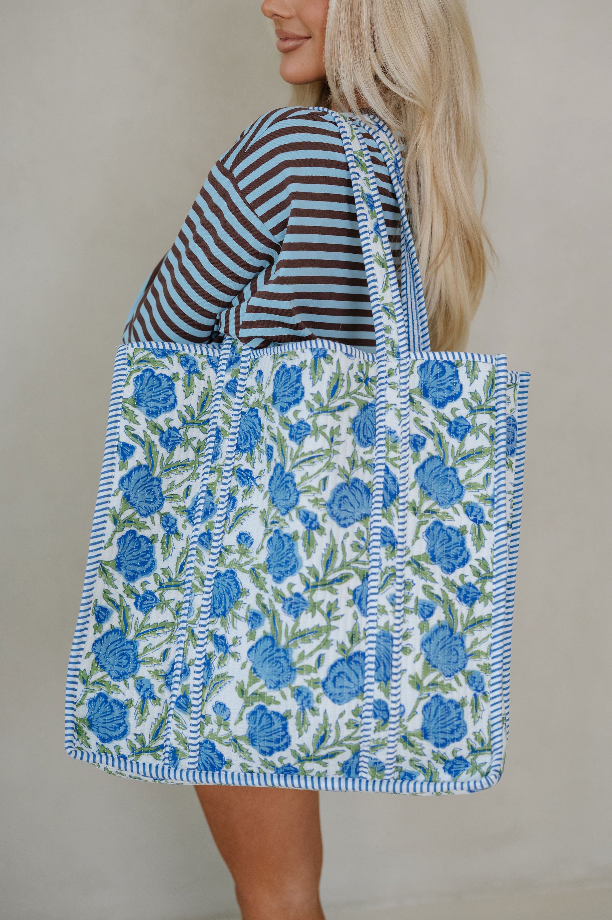Posie XL Floral Tote Bag-Blue