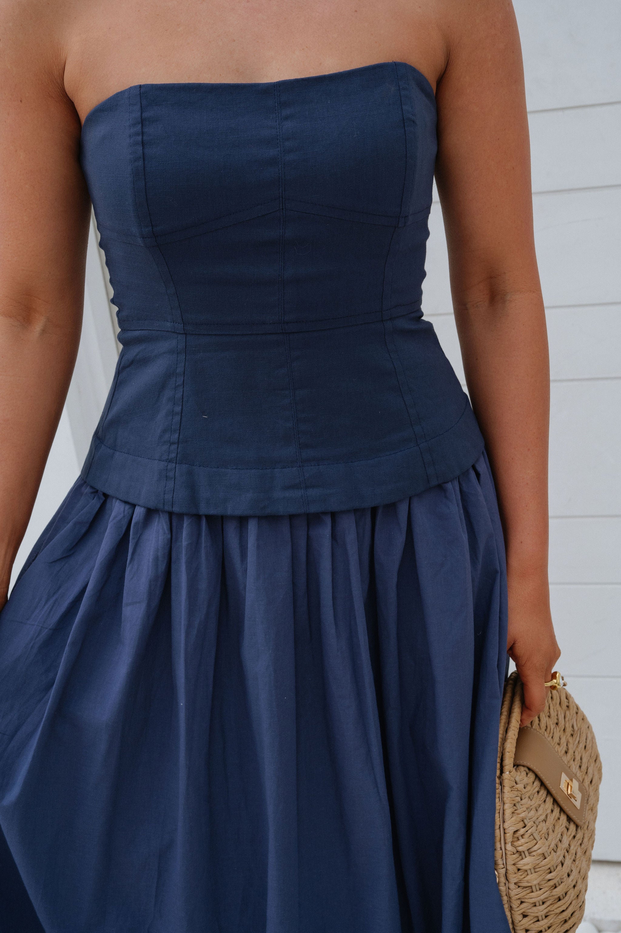 Corset Lined Strapless Dress-Navy