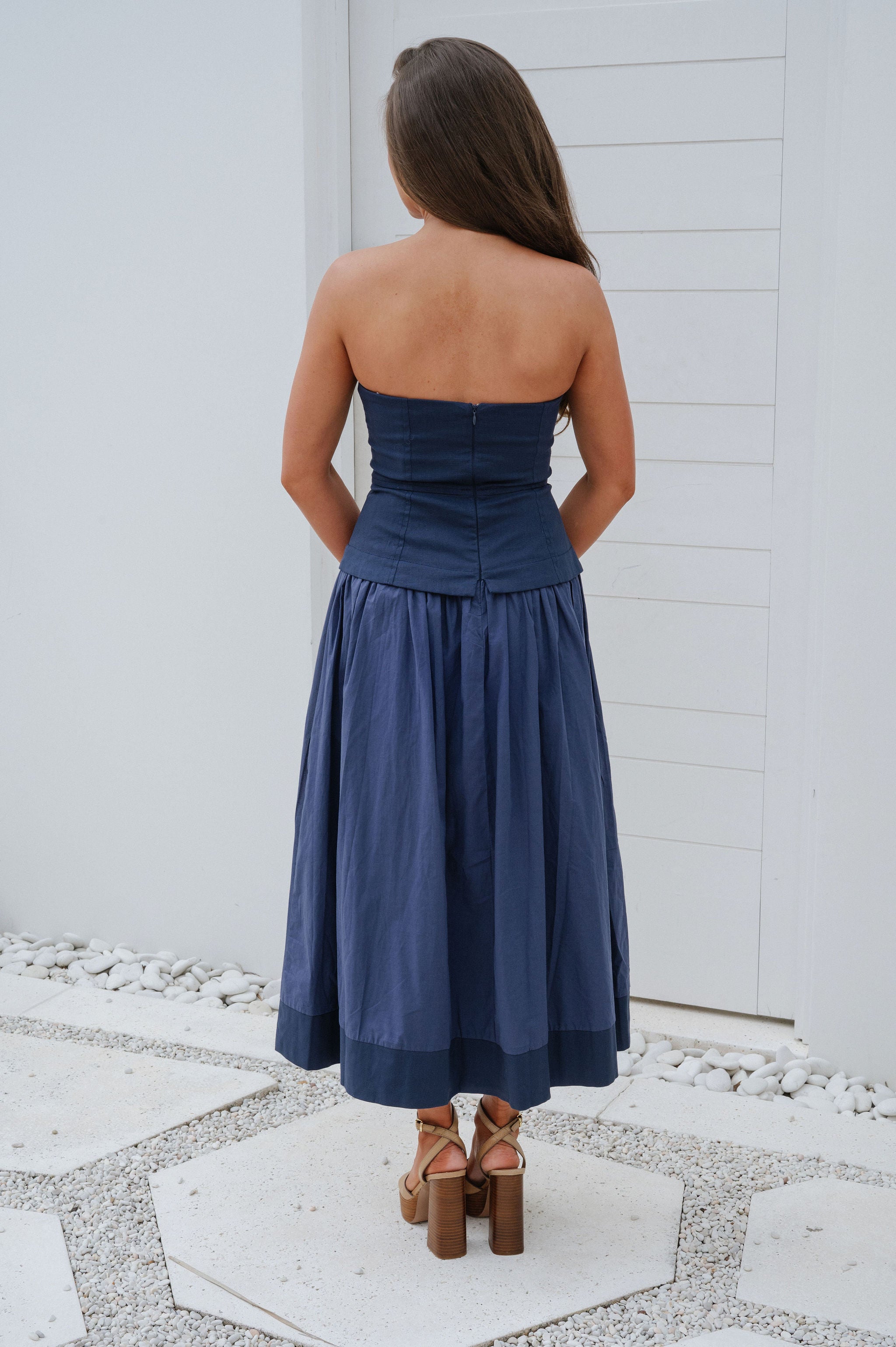 Corset Lined Strapless Dress-Navy