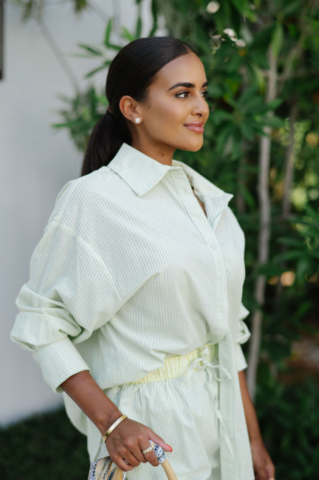 Carter Oversized Stripe Shirt-Lime/Blue