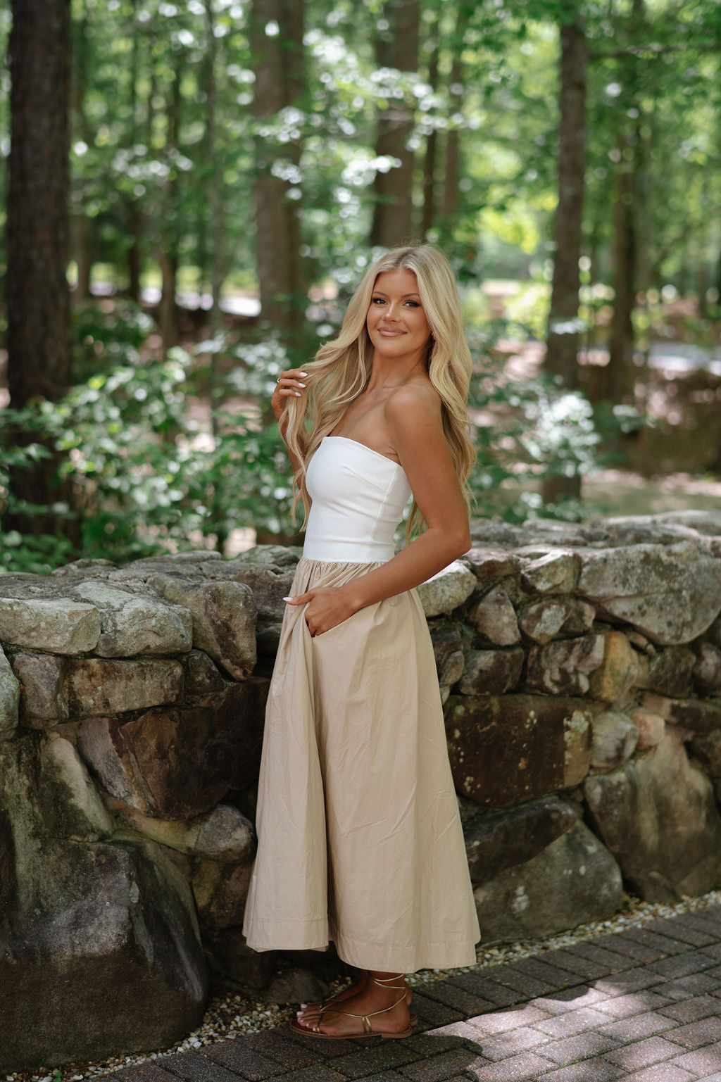 Madelyn Strapless Midi Dress- White
