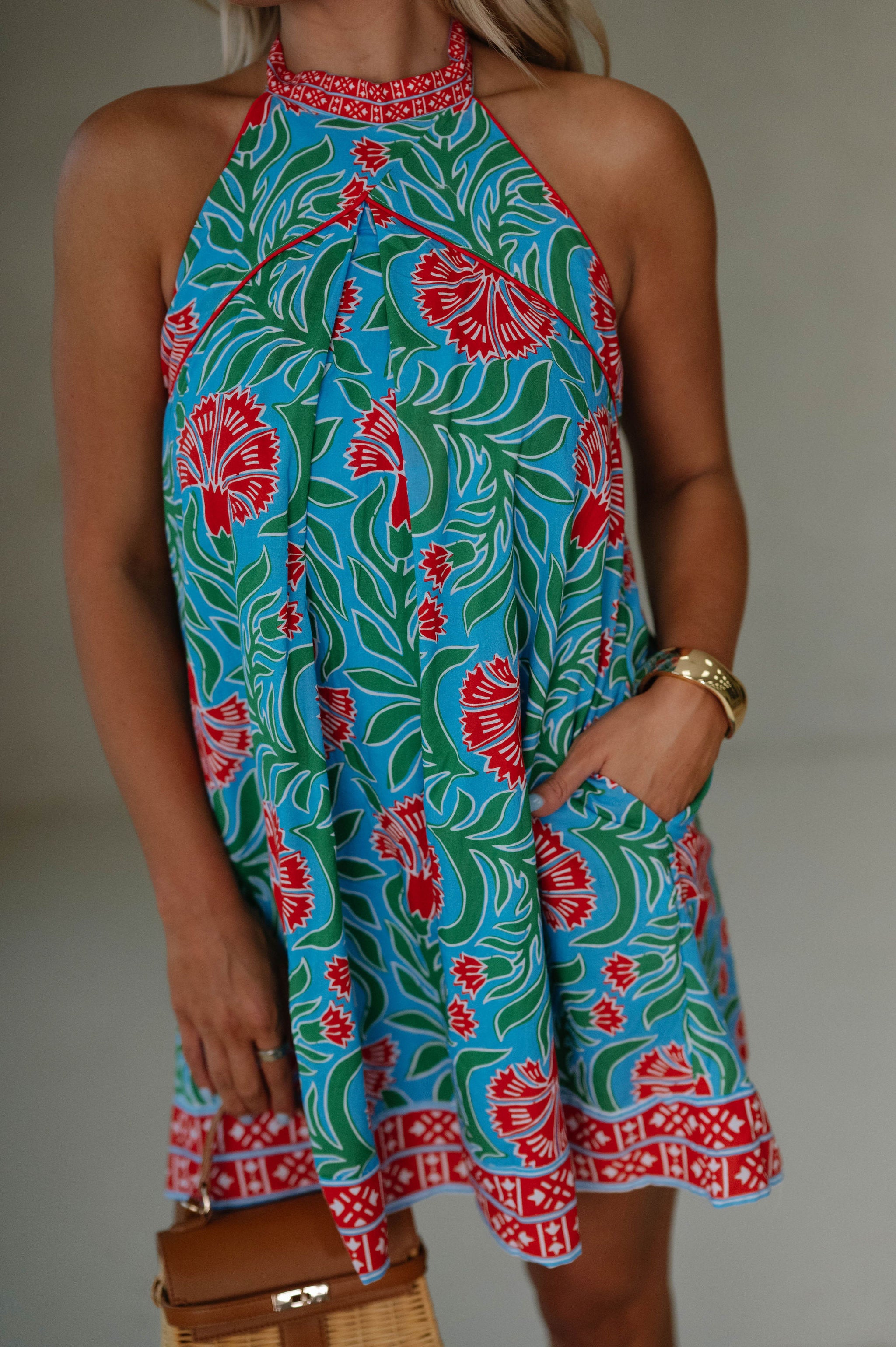 Maui Floral Halter Dress-Blue