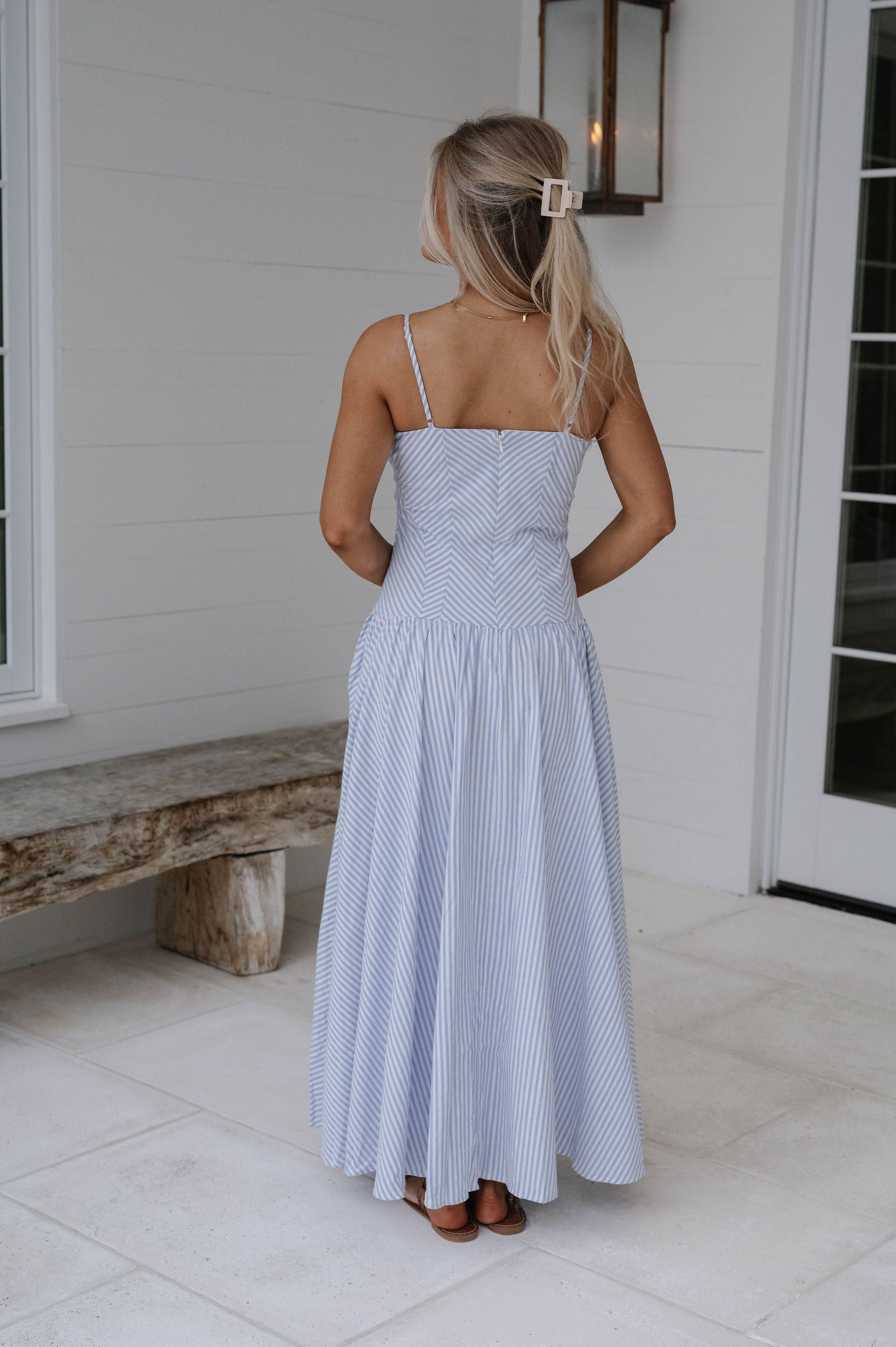 Sweetheart Striped Maxi Dress-Light Blue