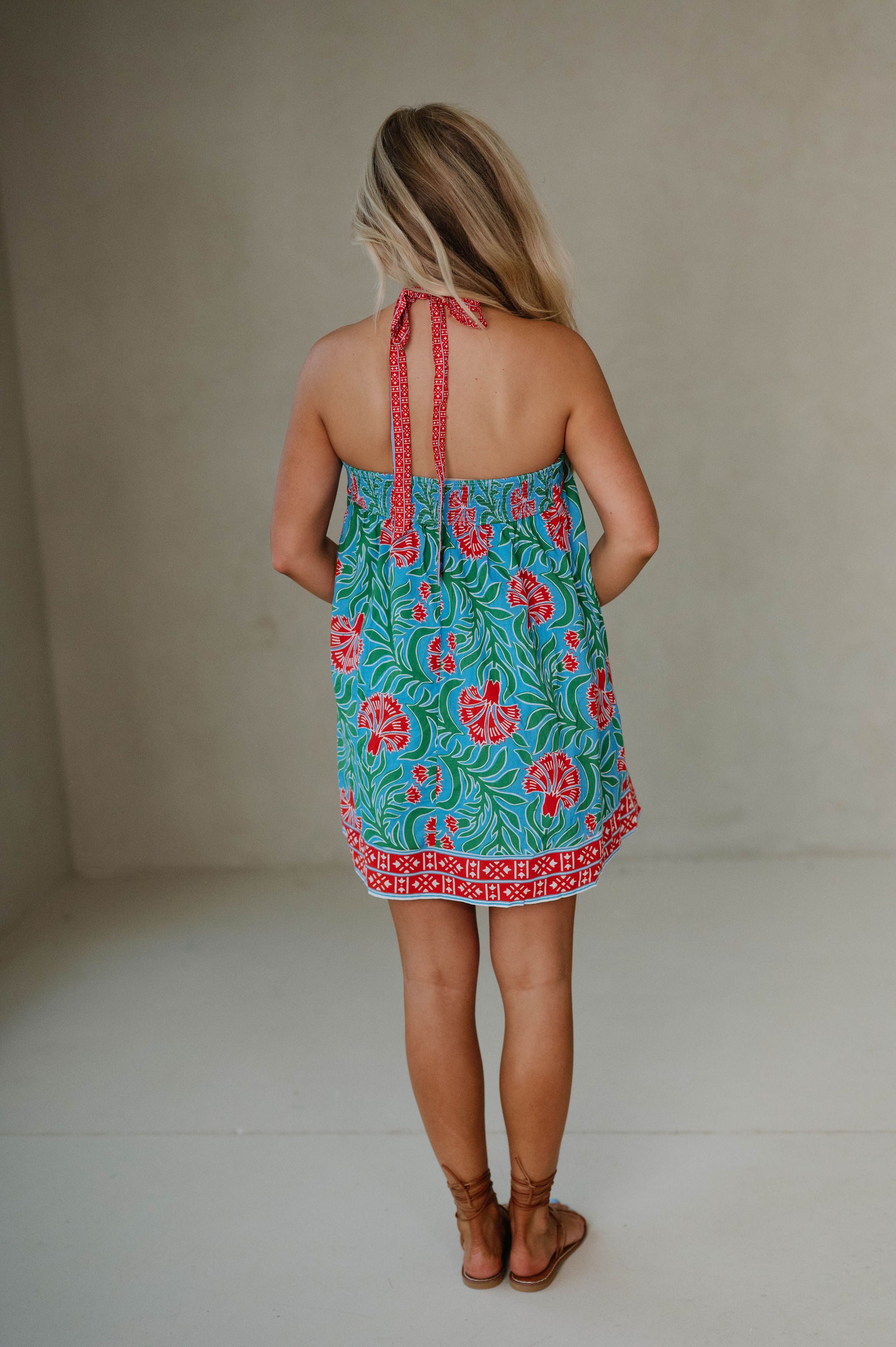 Maui Floral Halter Dress-Blue