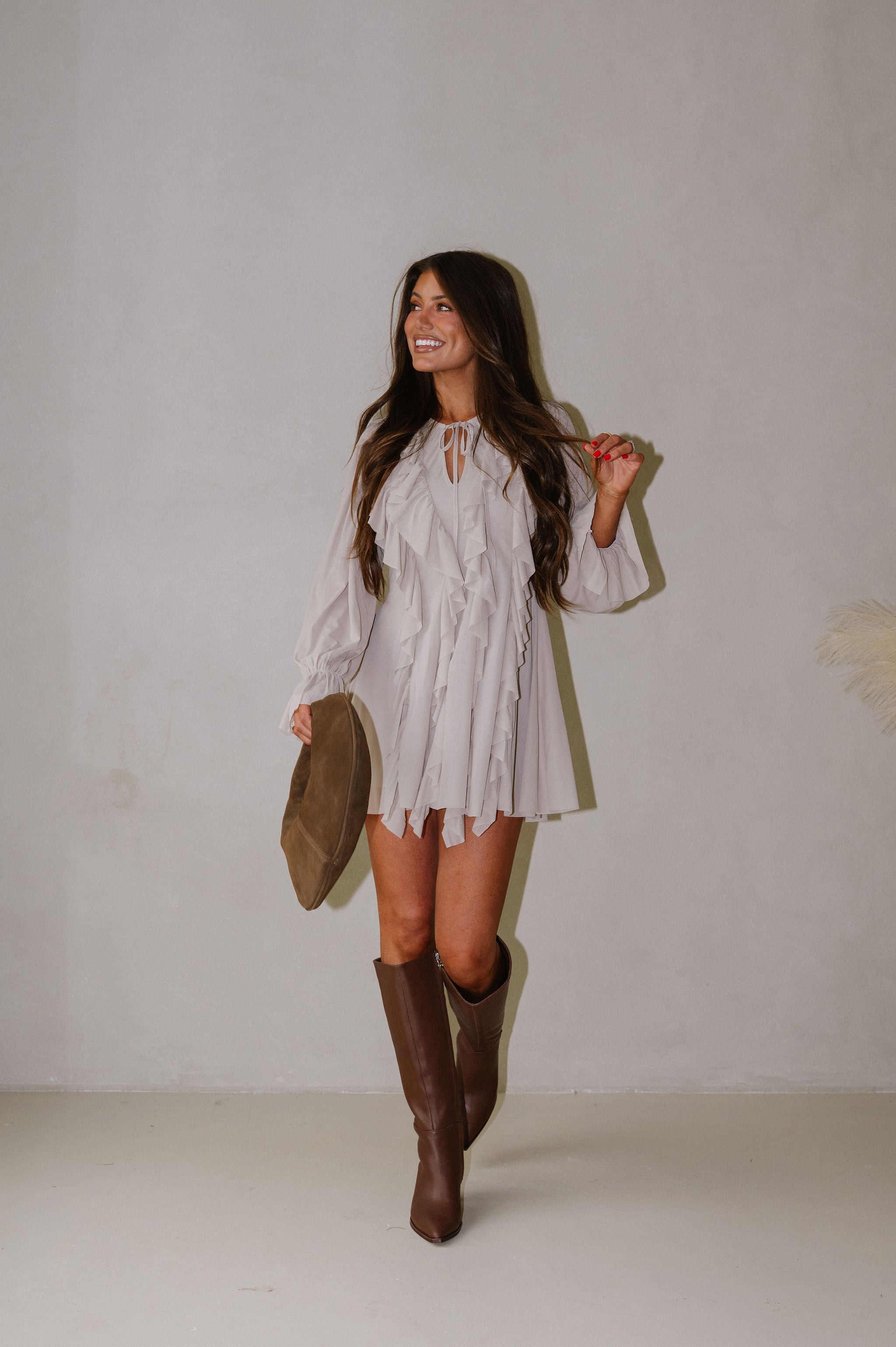 Hadleigh Ruffles Romper Dress-Stone