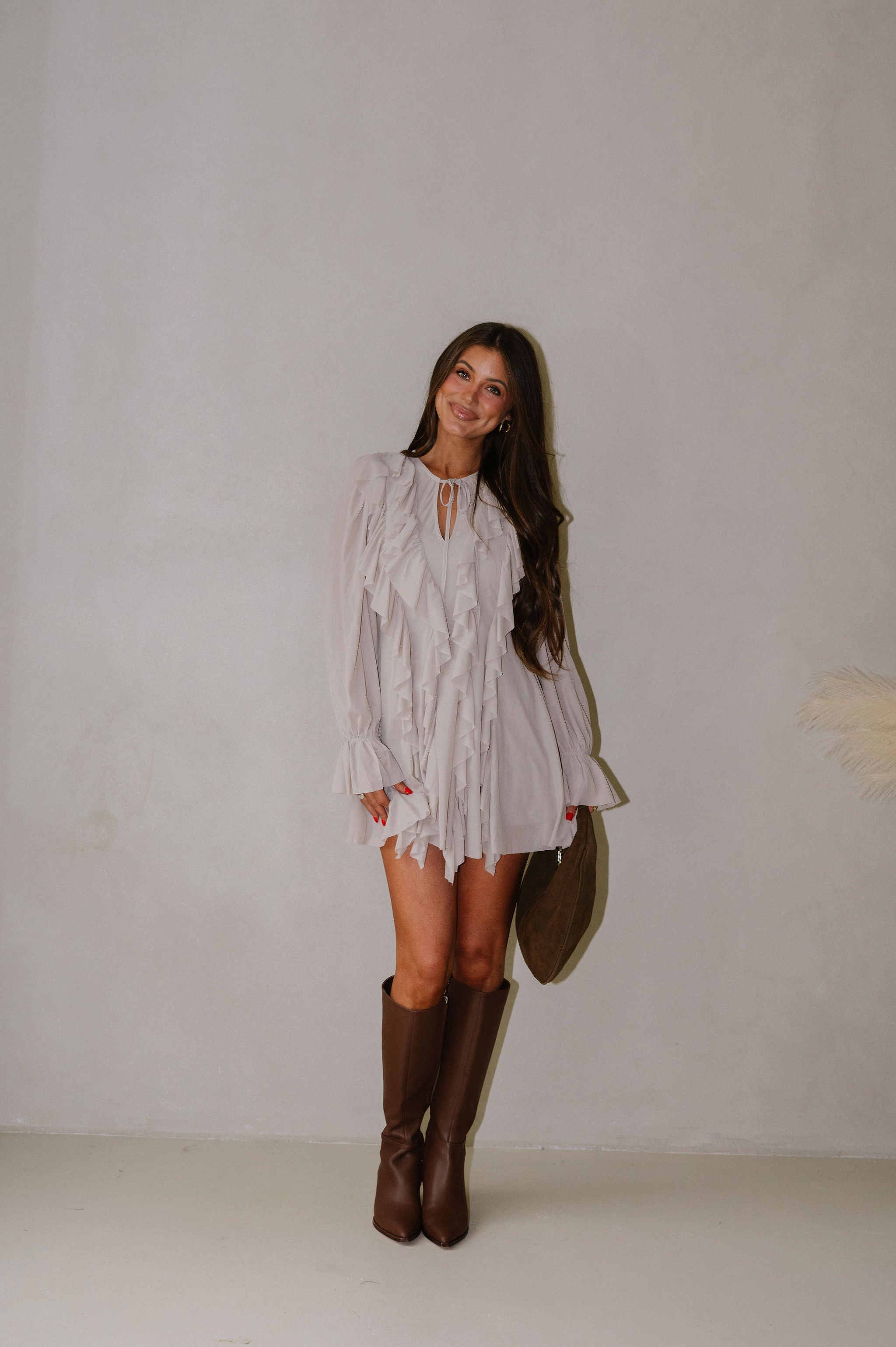 Hadleigh Ruffles Romper Dress-Stone