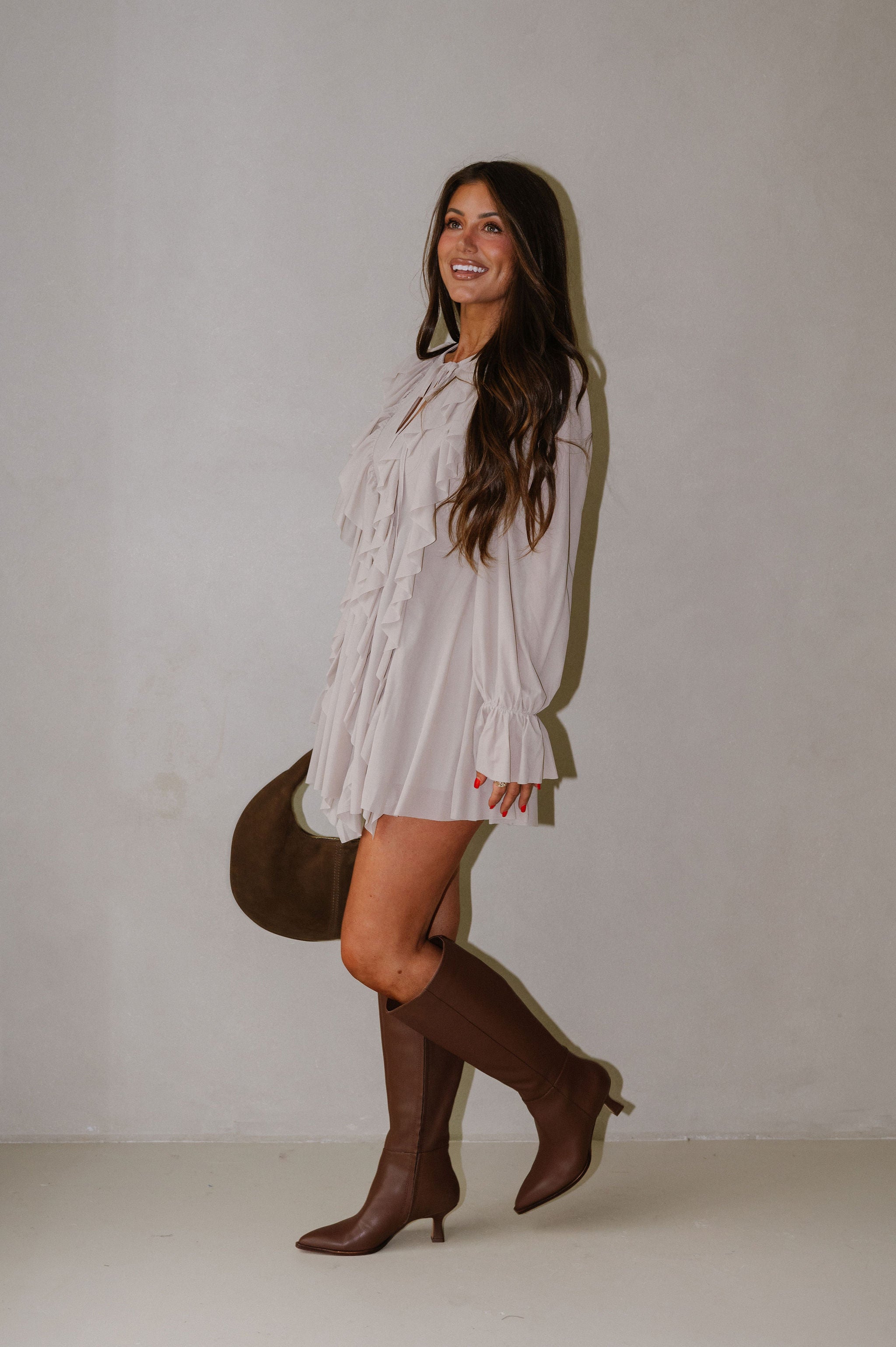 Hadleigh Ruffles Romper Dress-Stone