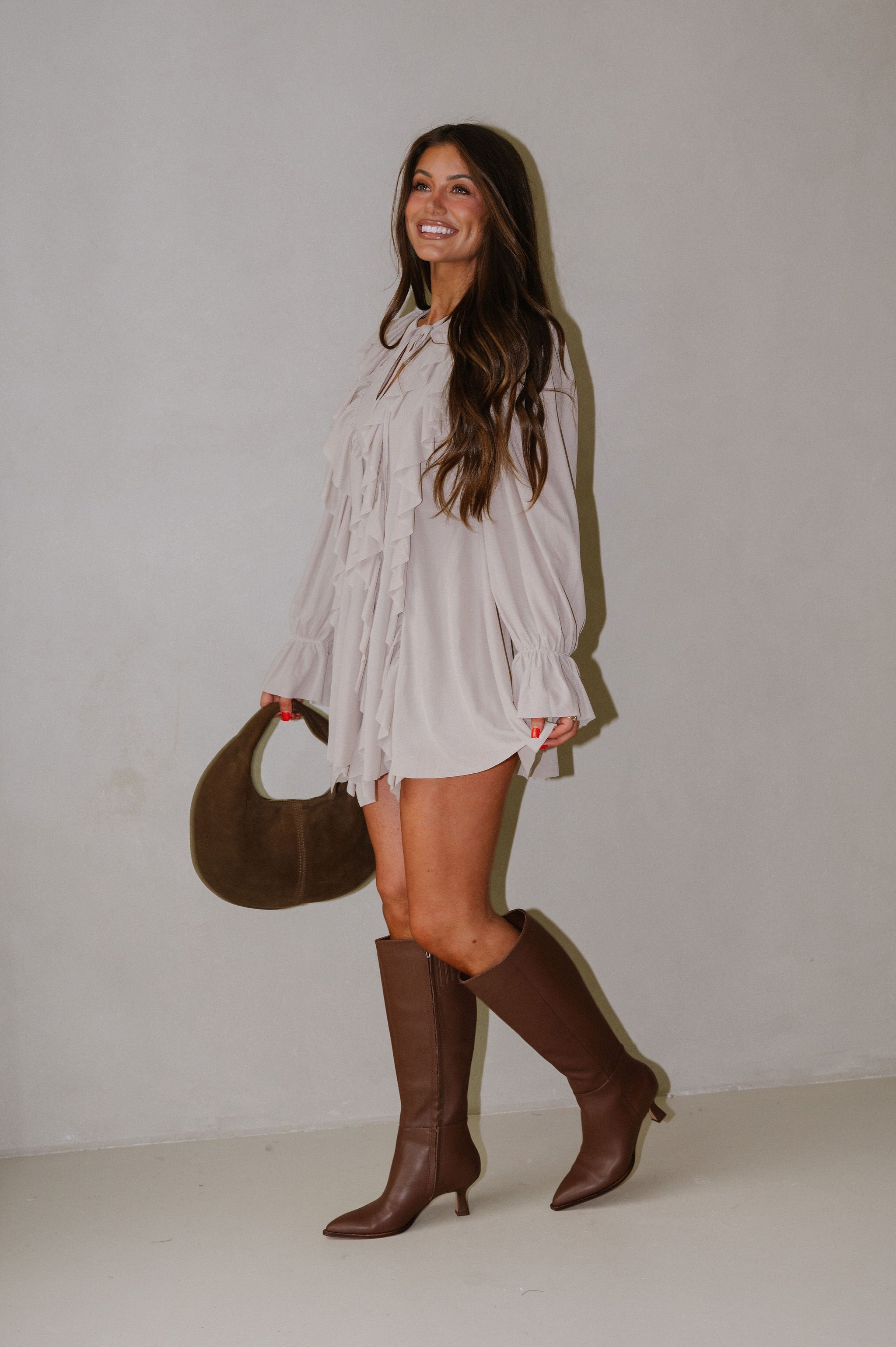 Hadleigh Ruffles Romper Dress-Stone