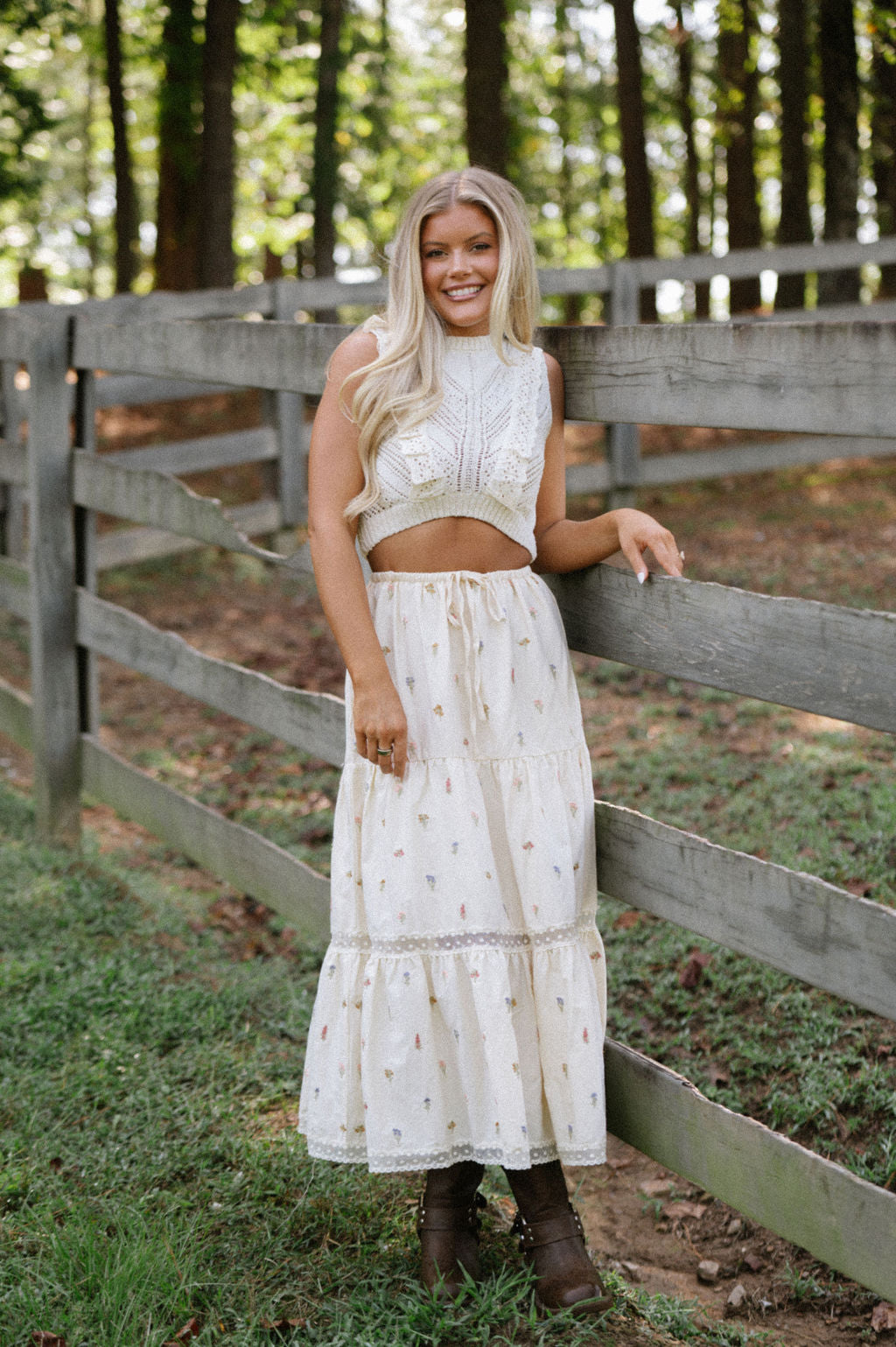 Embroidered cream skirt best sale