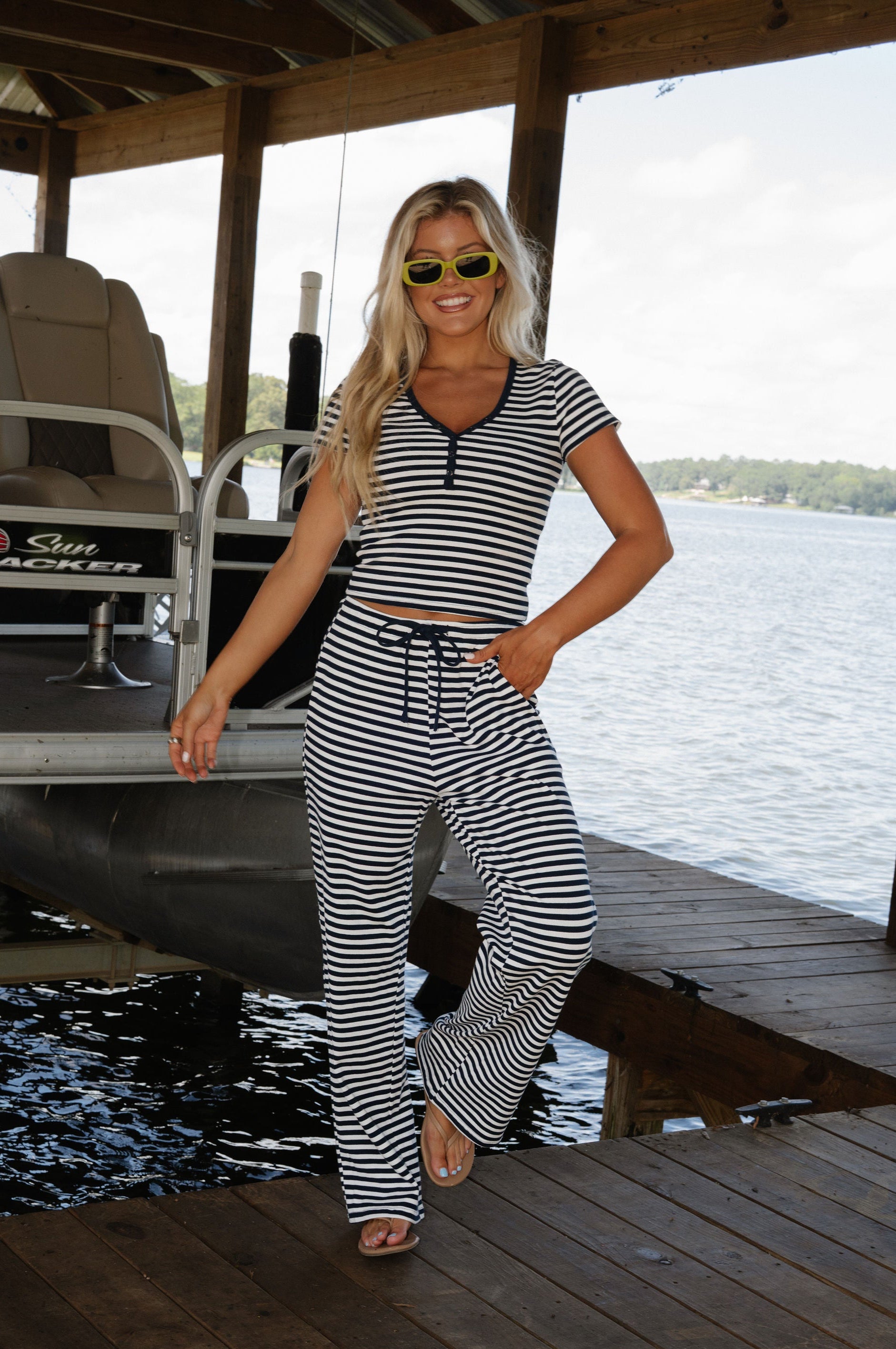 Samson Striped Pants Set-Navy