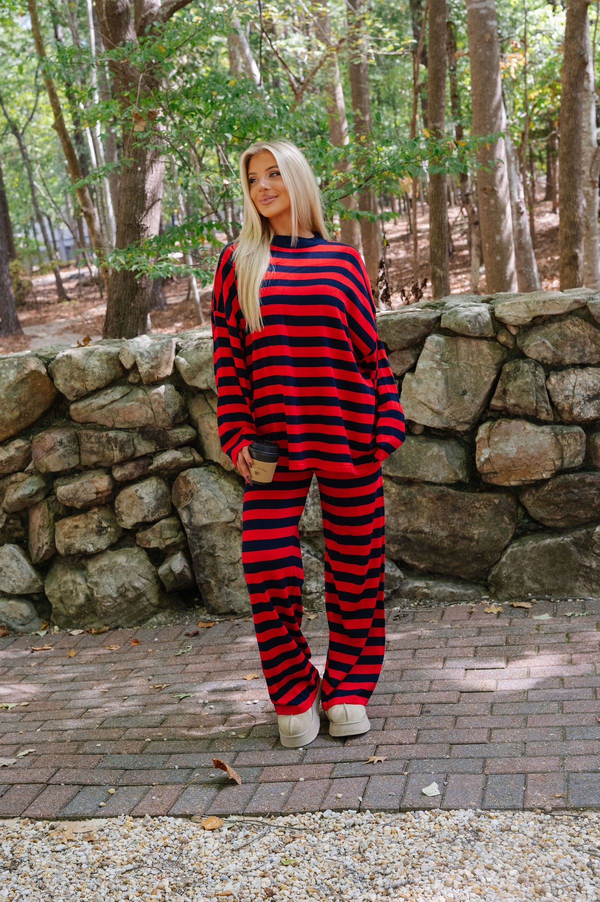 Bella Striped Knit Set-Navy/Red
