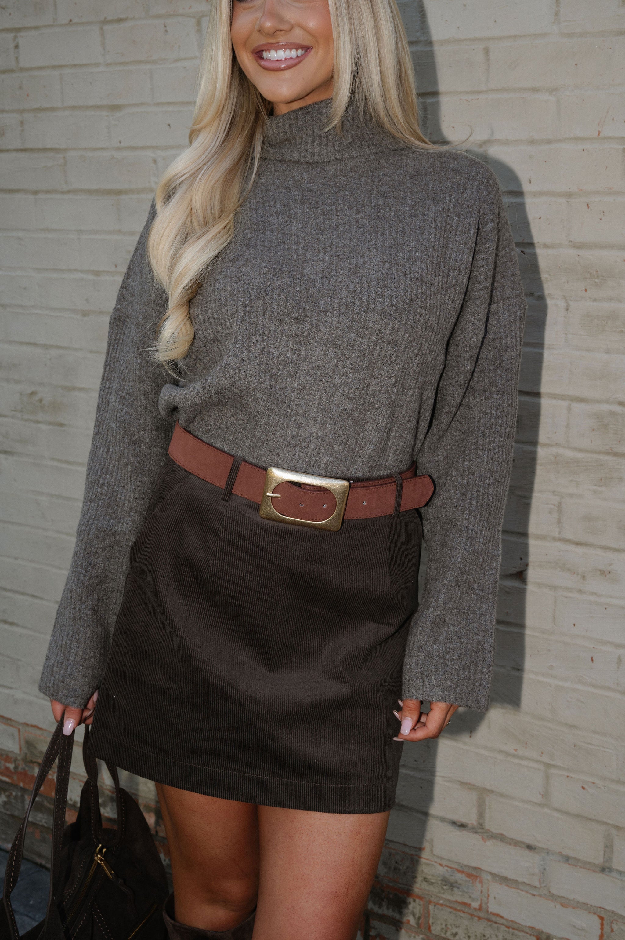 Lasso Corduroy Mini Skirt-Dark Brown