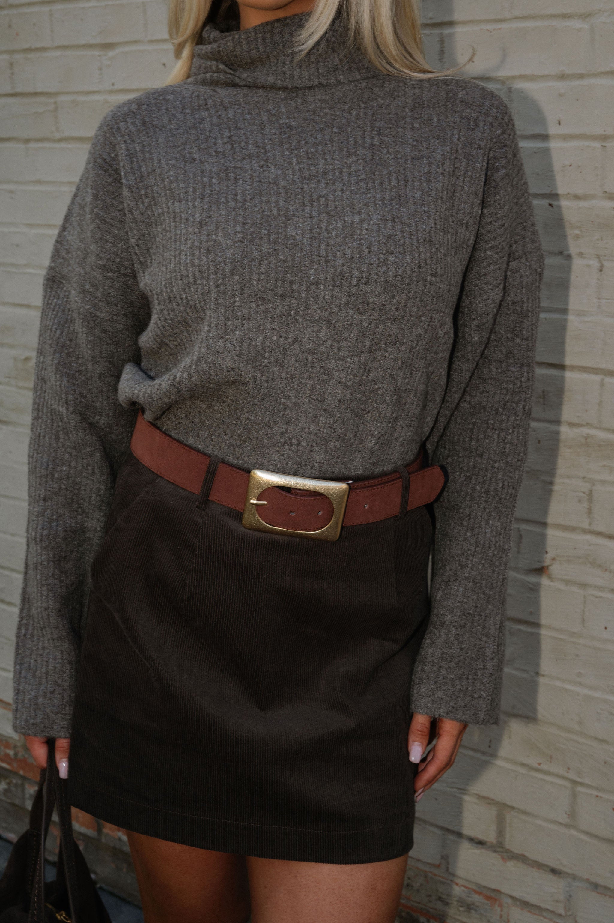 Lasso Corduroy Mini Skirt-Dark Brown