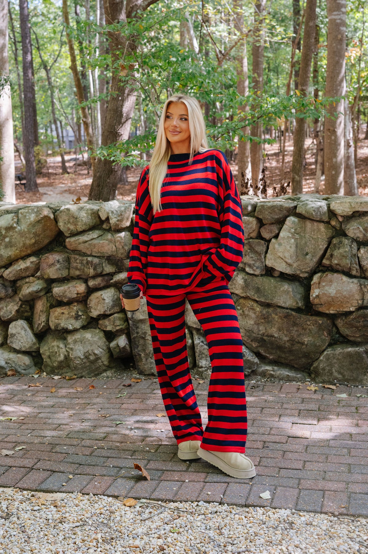Bella Striped Knit Set-Navy/Red