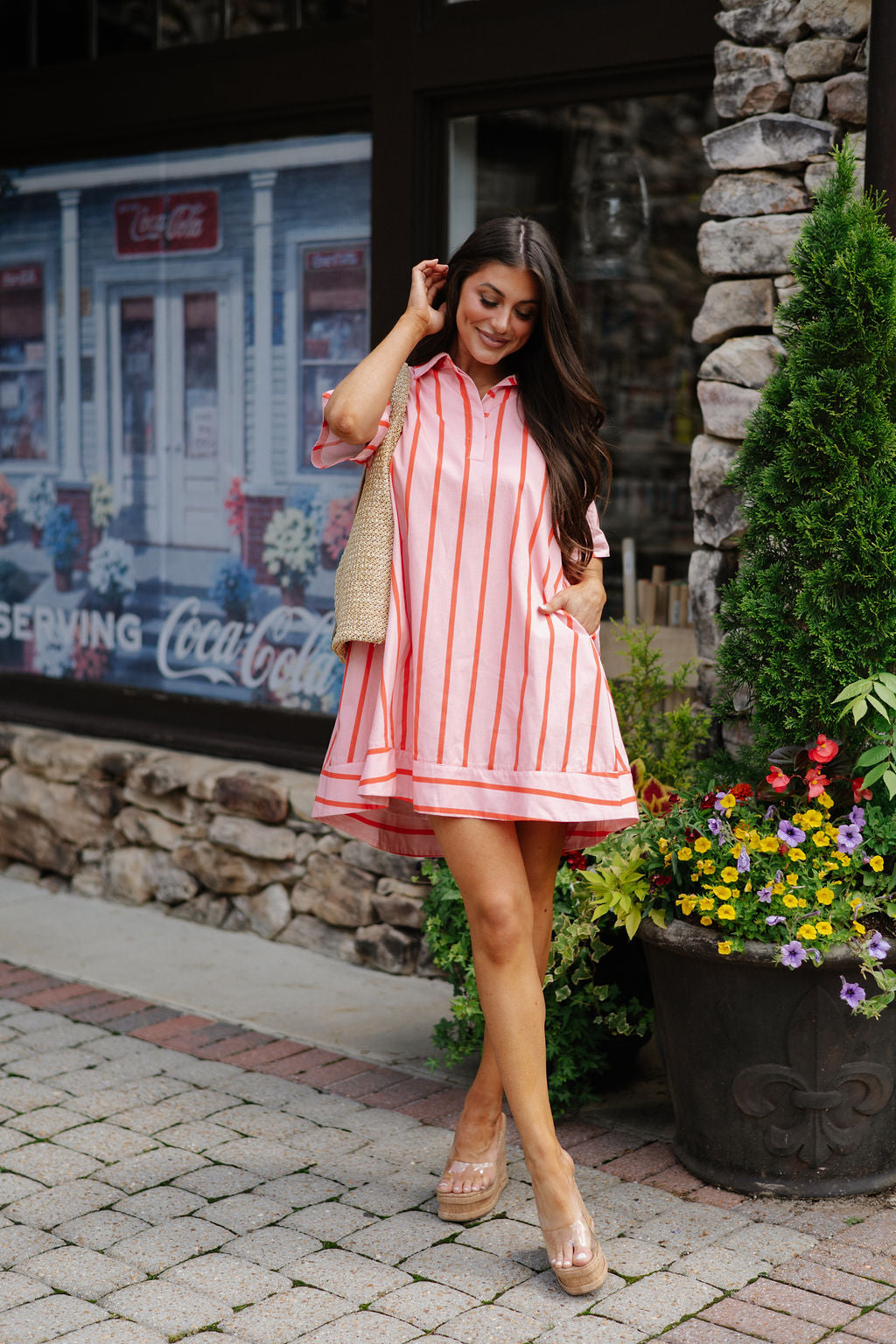 Mia Shirt Dress-Coral/Peachy Pink