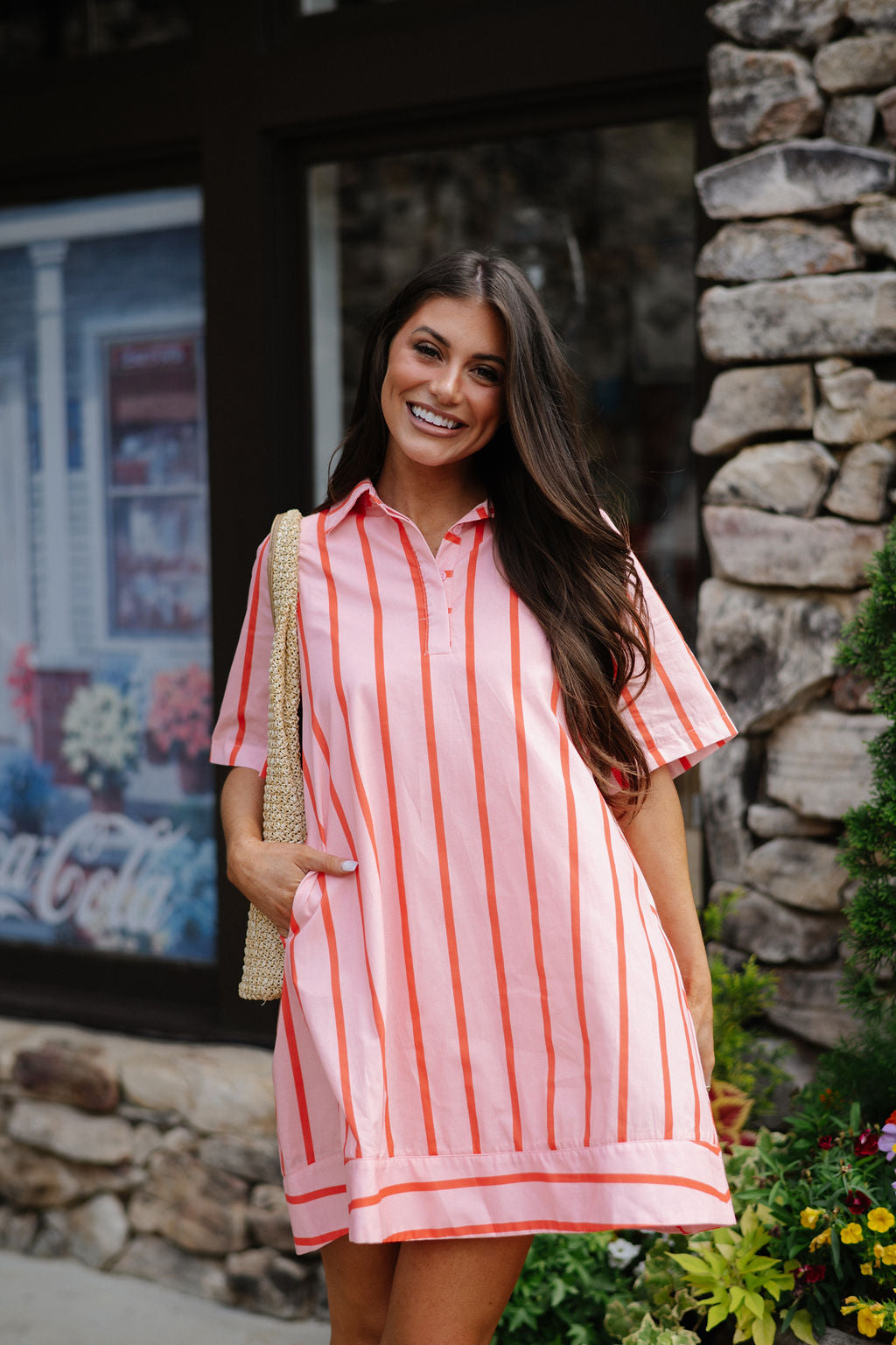 Mia Shirt Dress-Coral/Peachy Pink