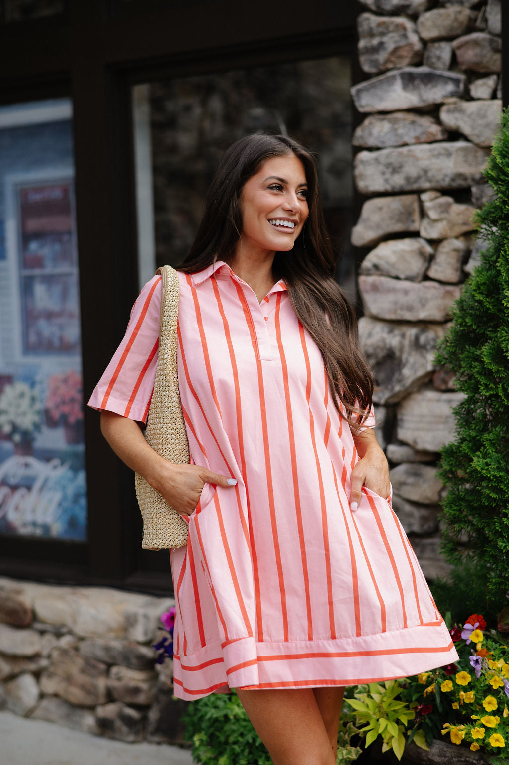 Mia Shirt Dress-Coral/Peachy Pink