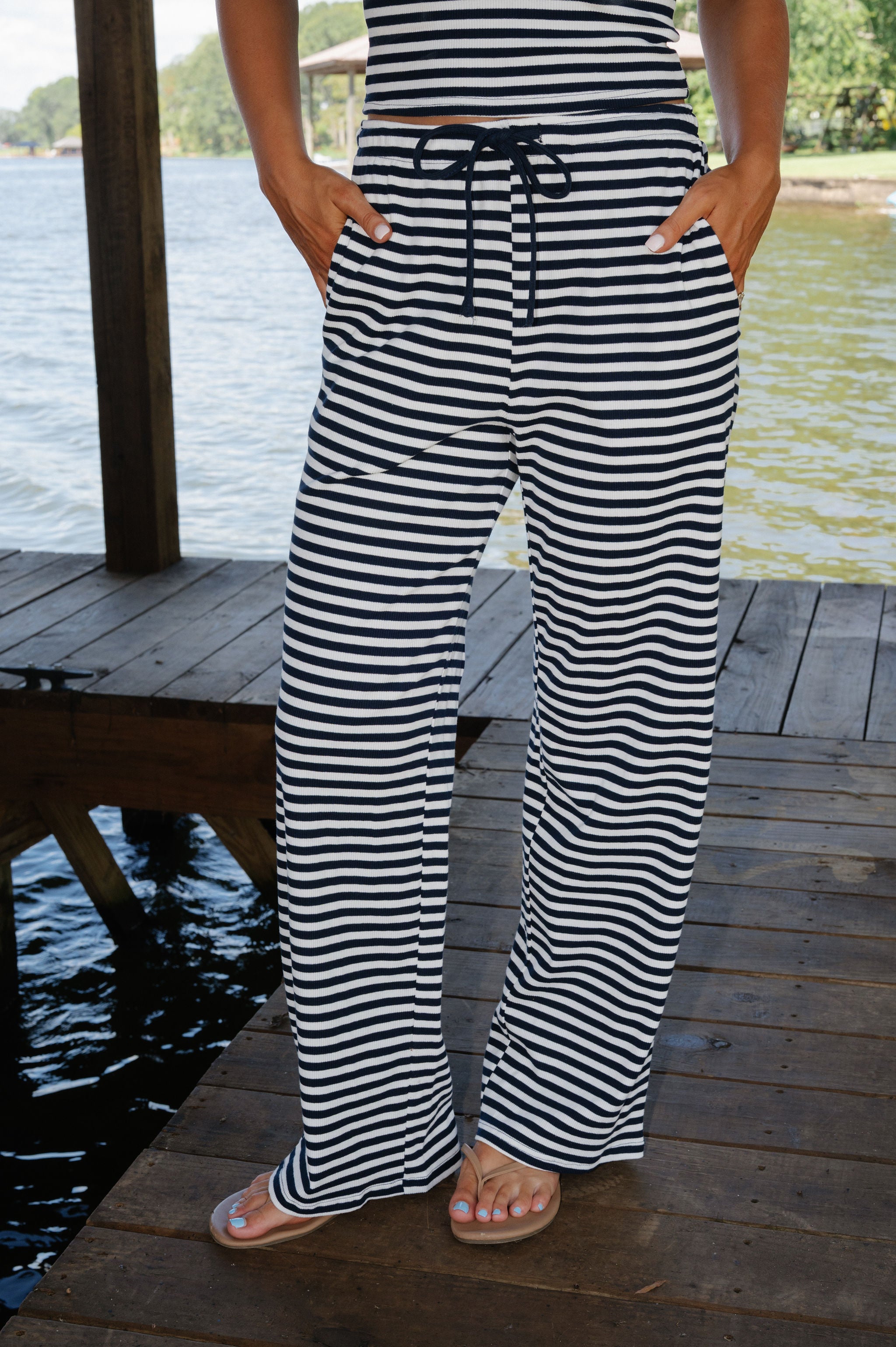 Samson Striped Pants Set-Navy