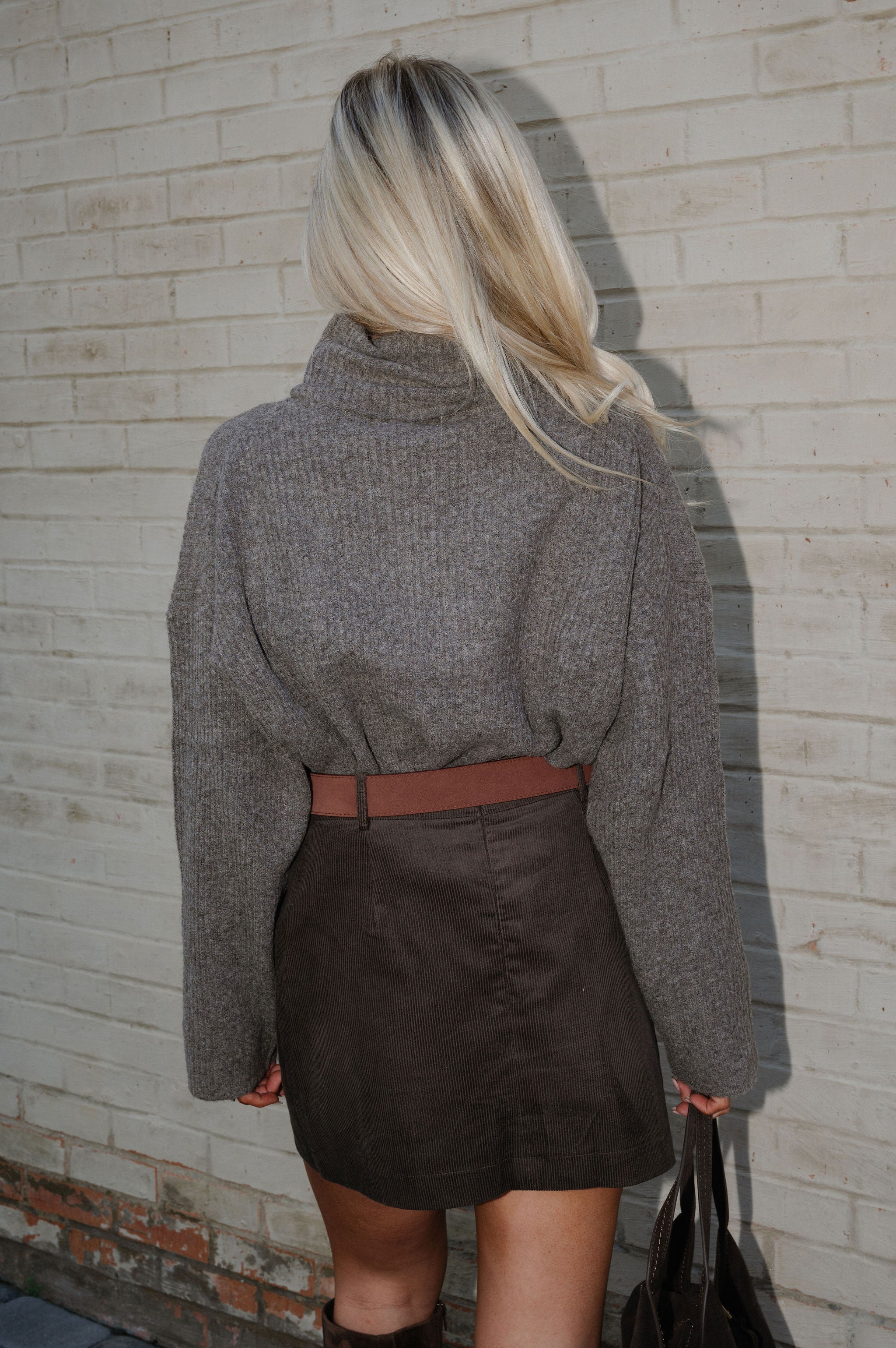 Lasso Corduroy Mini Skirt-Dark Brown