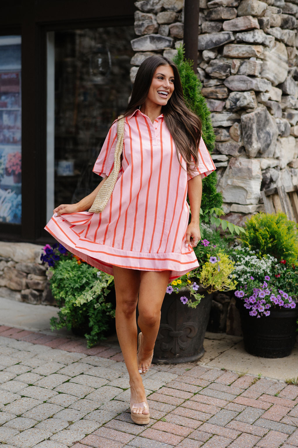 Mia Shirt Dress-Coral/Peachy Pink