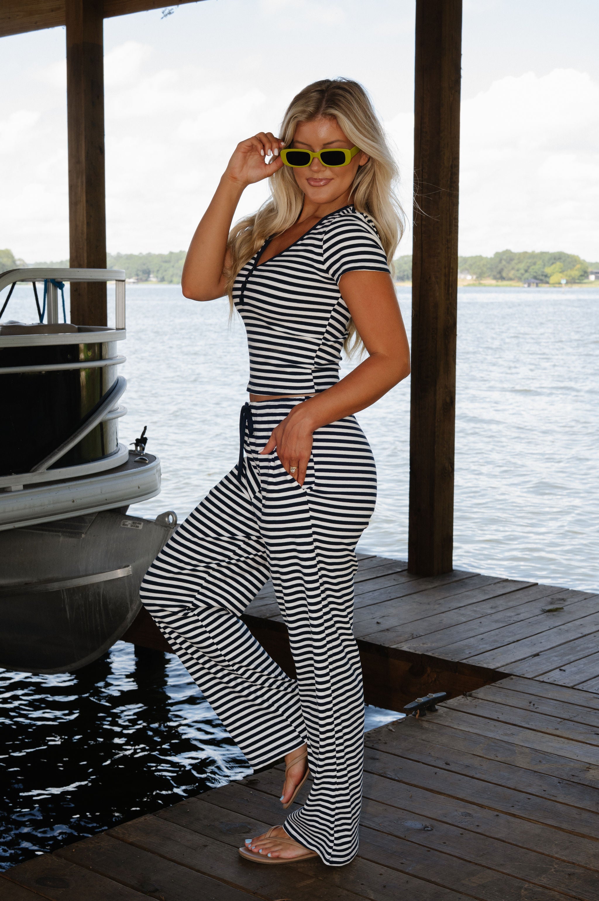 Samson Striped Pants Set-Navy