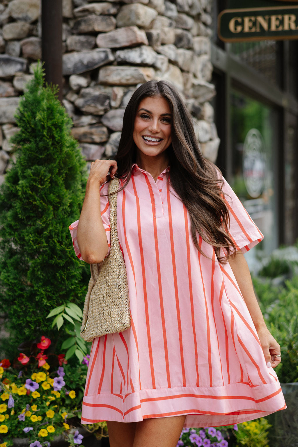 Mia Shirt Dress-Coral/Peachy Pink