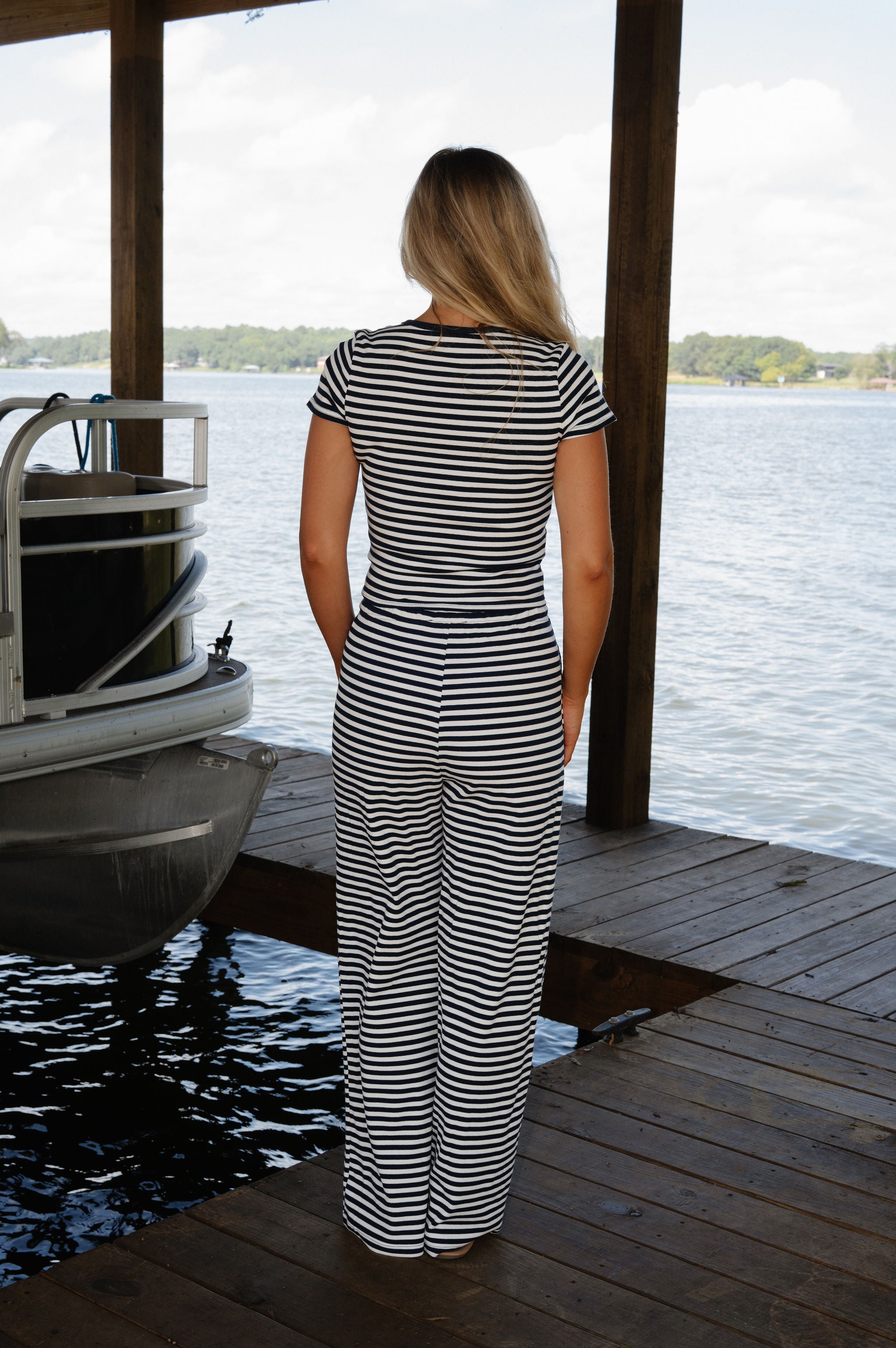 Samson Striped Pants Set-Navy