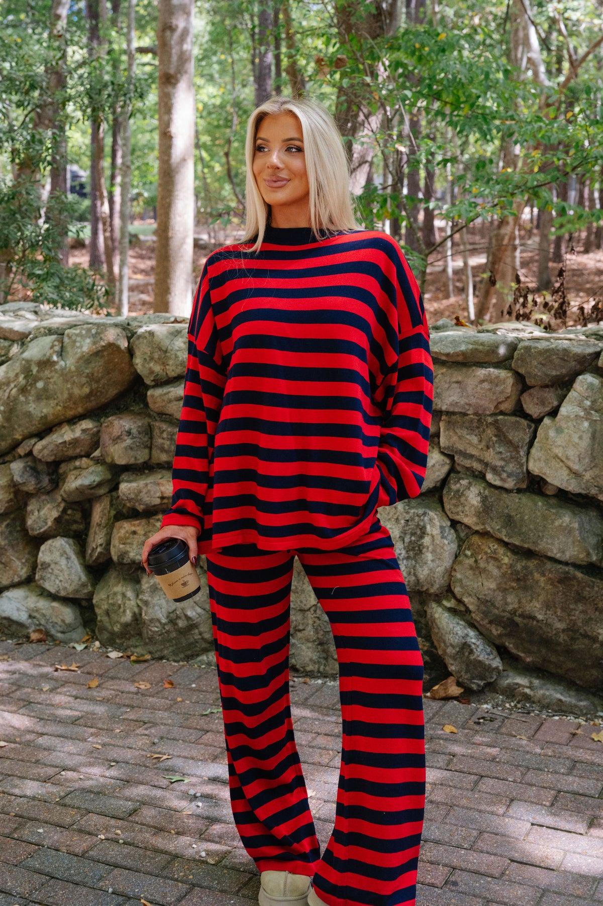 Bella Striped Knit Set-Navy/Red